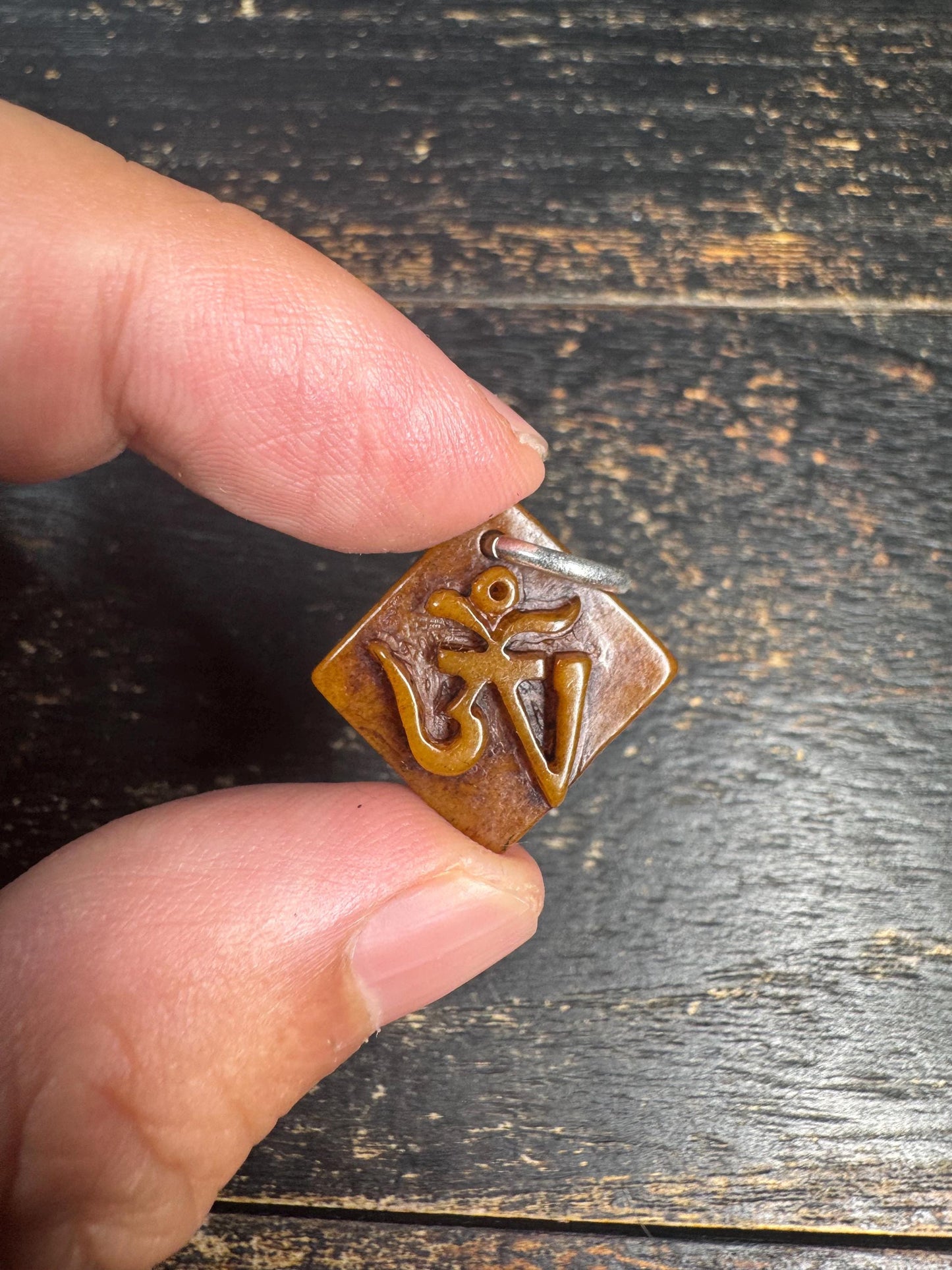 Vintage Yak Bone OM Pendant | Hand Carved Tibetan Sacred Symbol Amulet | Buddhist Meditation Necklace Charm|Himalayan Spiritual Jewelry(H769