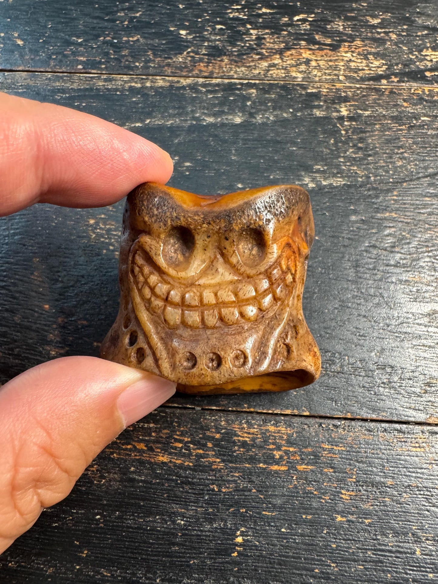Vintage Tibetan Yak Bone Citipati Guru Bead | Hand Carved OM Bone Bead | 3 Hole Mala Guru Bead | Buddhist Prayer Necklace Pendant(H740)