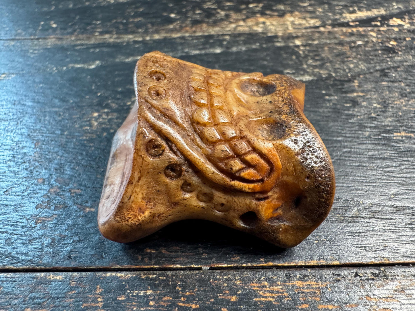 Vintage Tibetan Yak Bone Citipati Guru Bead | Hand Carved OM Bone Bead | 3 Hole Mala Guru Bead | Buddhist Prayer Necklace Pendant(H740)