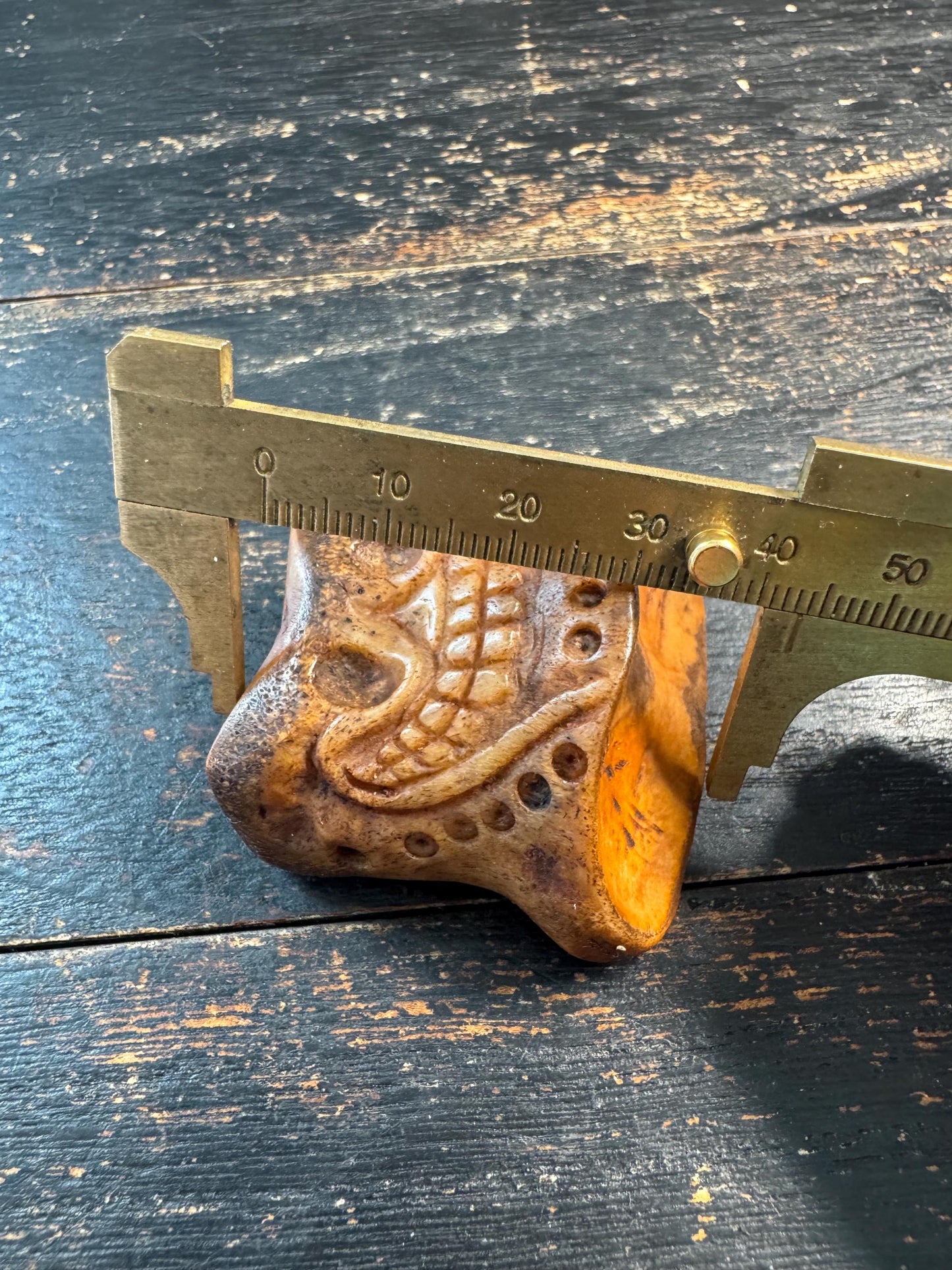 Vintage Tibetan Yak Bone Citipati Guru Bead | Hand Carved OM Bone Bead | 3 Hole Mala Guru Bead | Buddhist Prayer Necklace Pendant(H740)