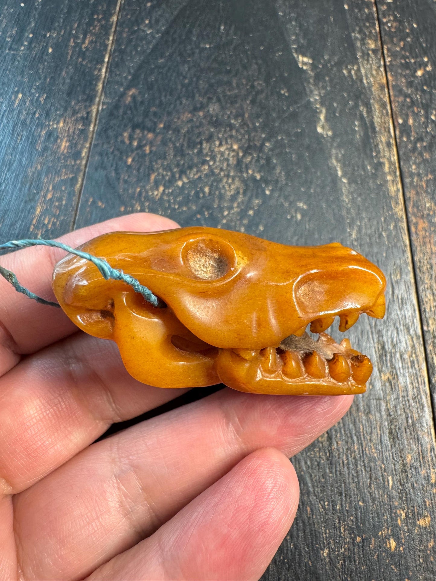 Vintage Tibetan Hand Carved Yak Bone Wolf Skull Pendant | Himalayan Beast Head Amulet | Gothic Tribal Necklace Charm | Mala Guru Bead(H741)
