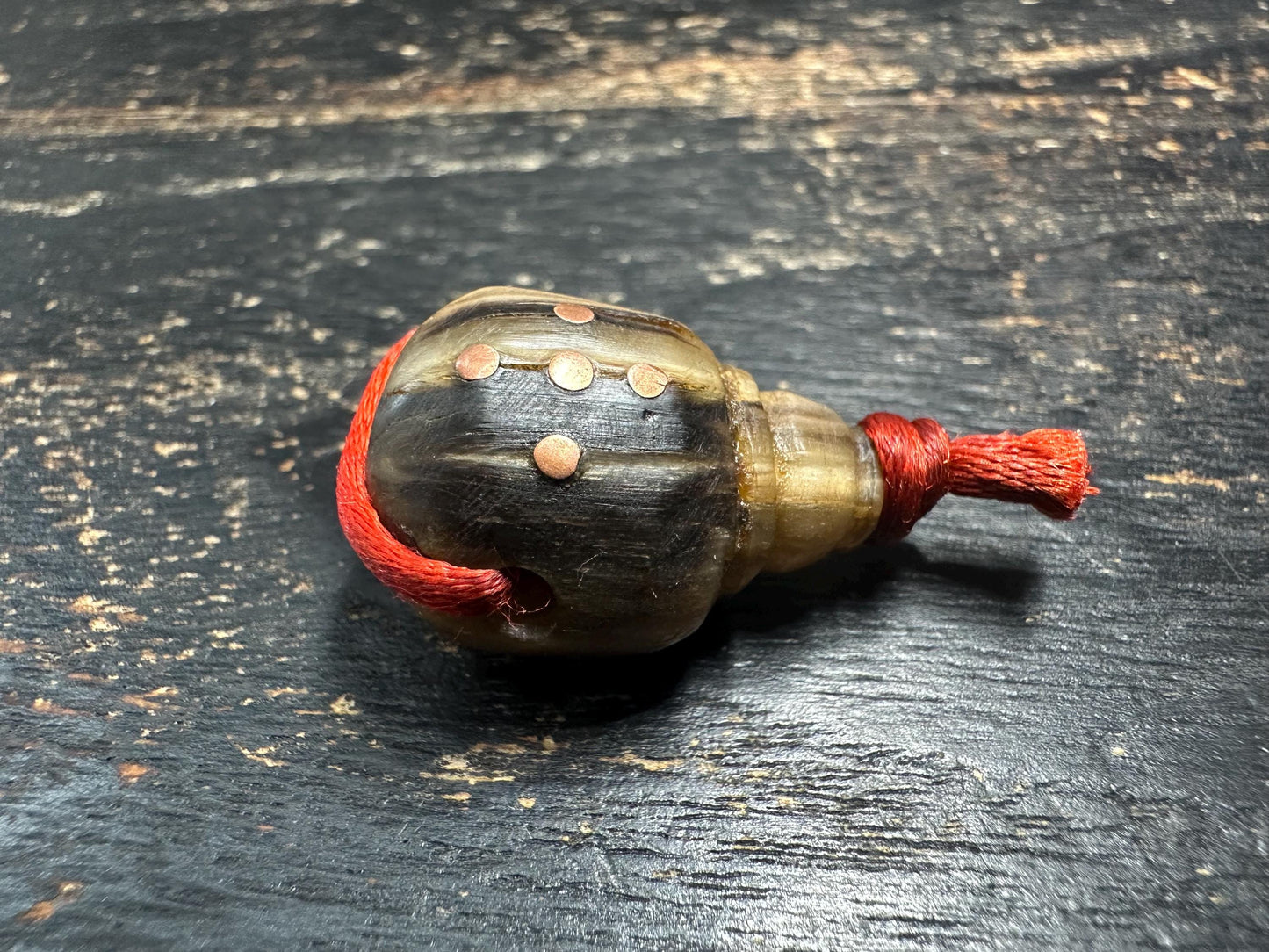 Vintage Tibetan Style Carved Horn Guru Bead | Four Sacred Mantra Dots | Three-Hole Guru Bead for Mala Making | Handmade Prayer Bead(H742)
