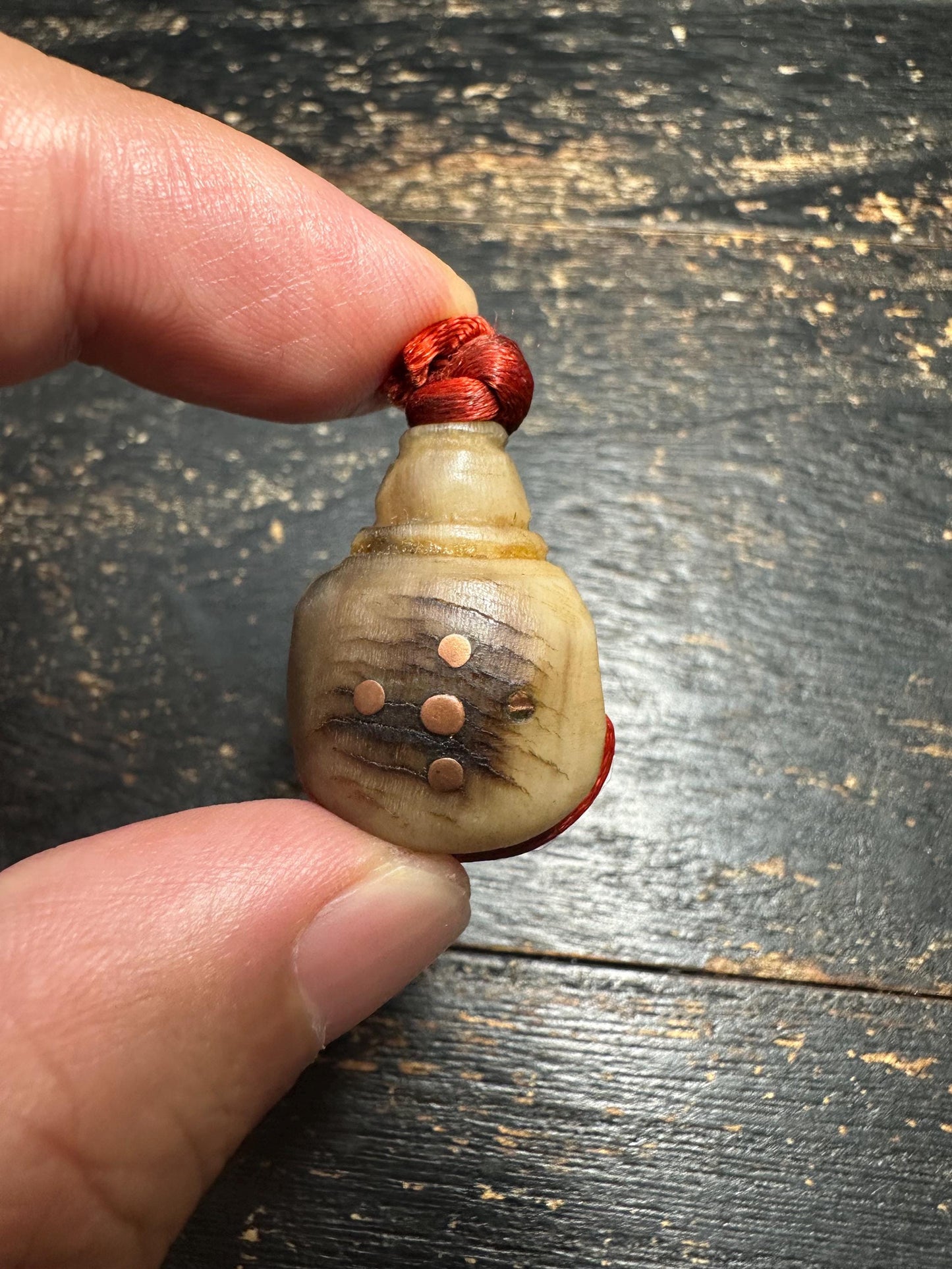 Vintage Tibetan Style Carved Horn Guru Bead | Four Sacred Mantra Dots | Three-Hole Guru Bead for Mala Making | Handmade Prayer Bead(H742)