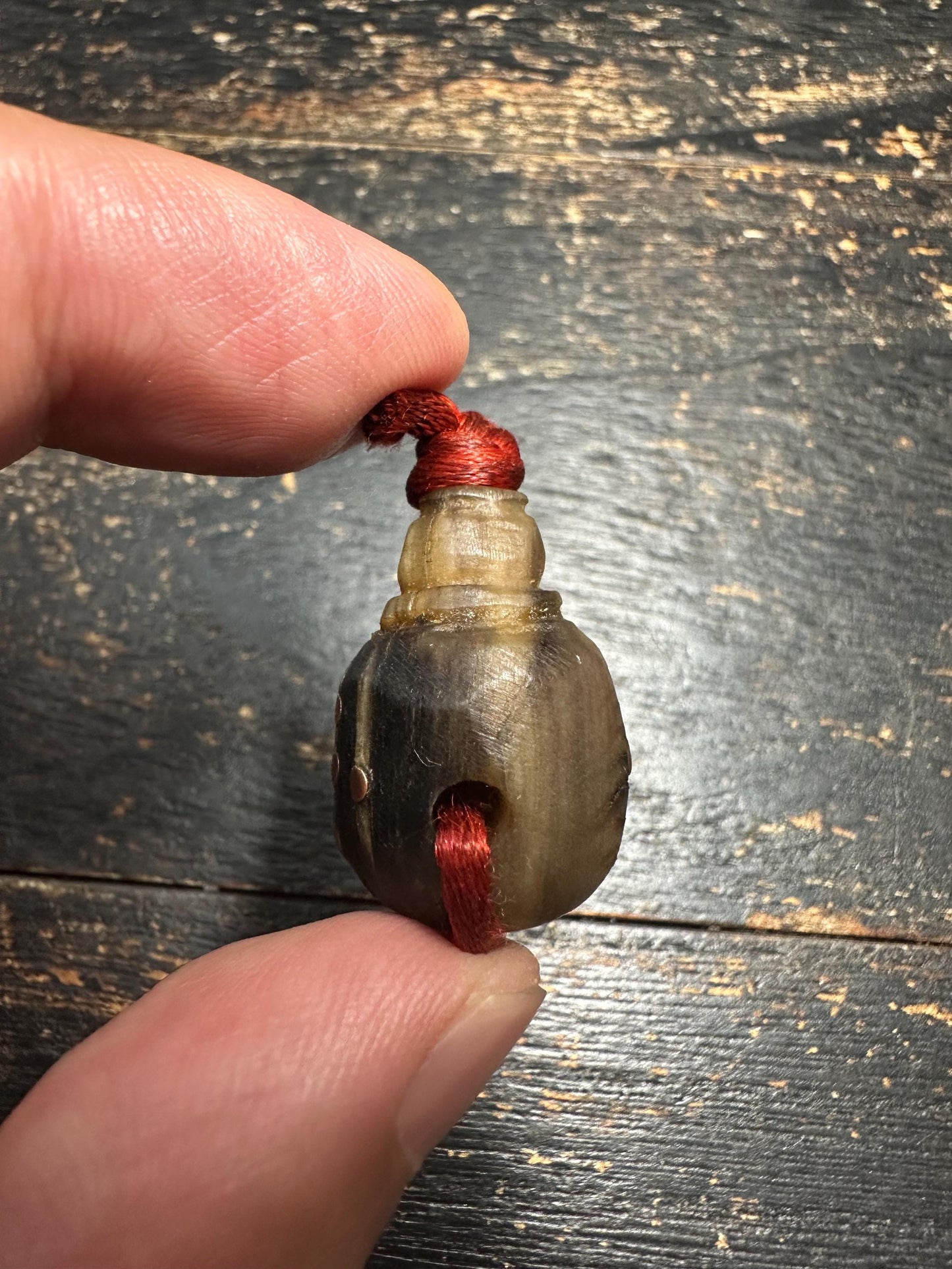 Vintage Tibetan Style Carved Horn Guru Bead | Four Sacred Mantra Dots | Three-Hole Guru Bead for Mala Making | Handmade Prayer Bead(H742)