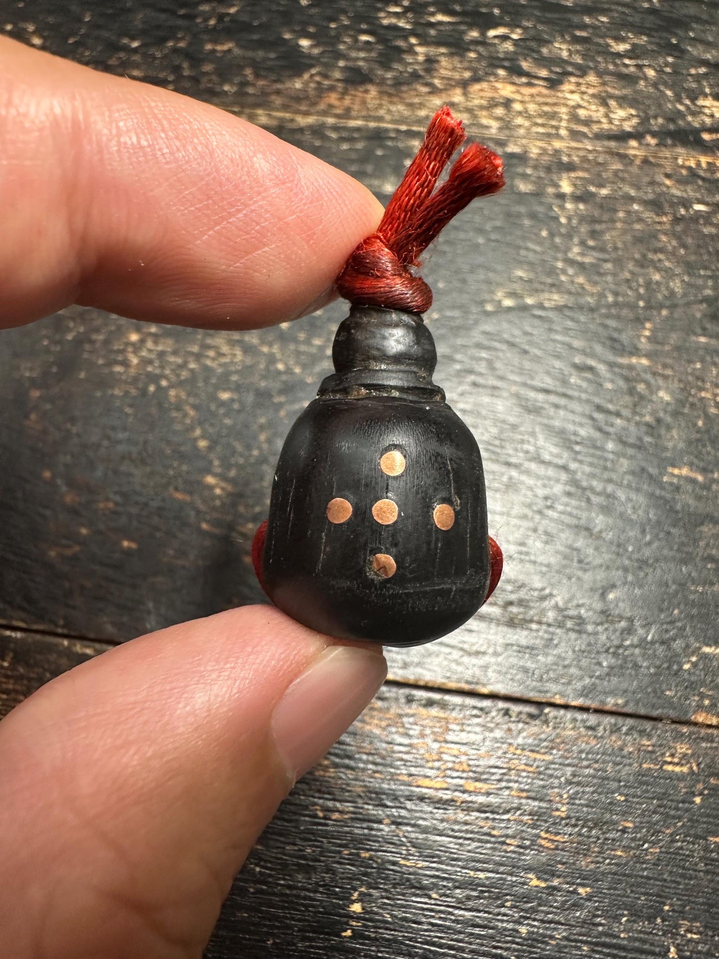 Black Horn Guru Bead with Mantra Dots, Hand Carved Tibetan Style Mala Center Bead, 3 Hole Prayer Bead for Mala Making(H743)