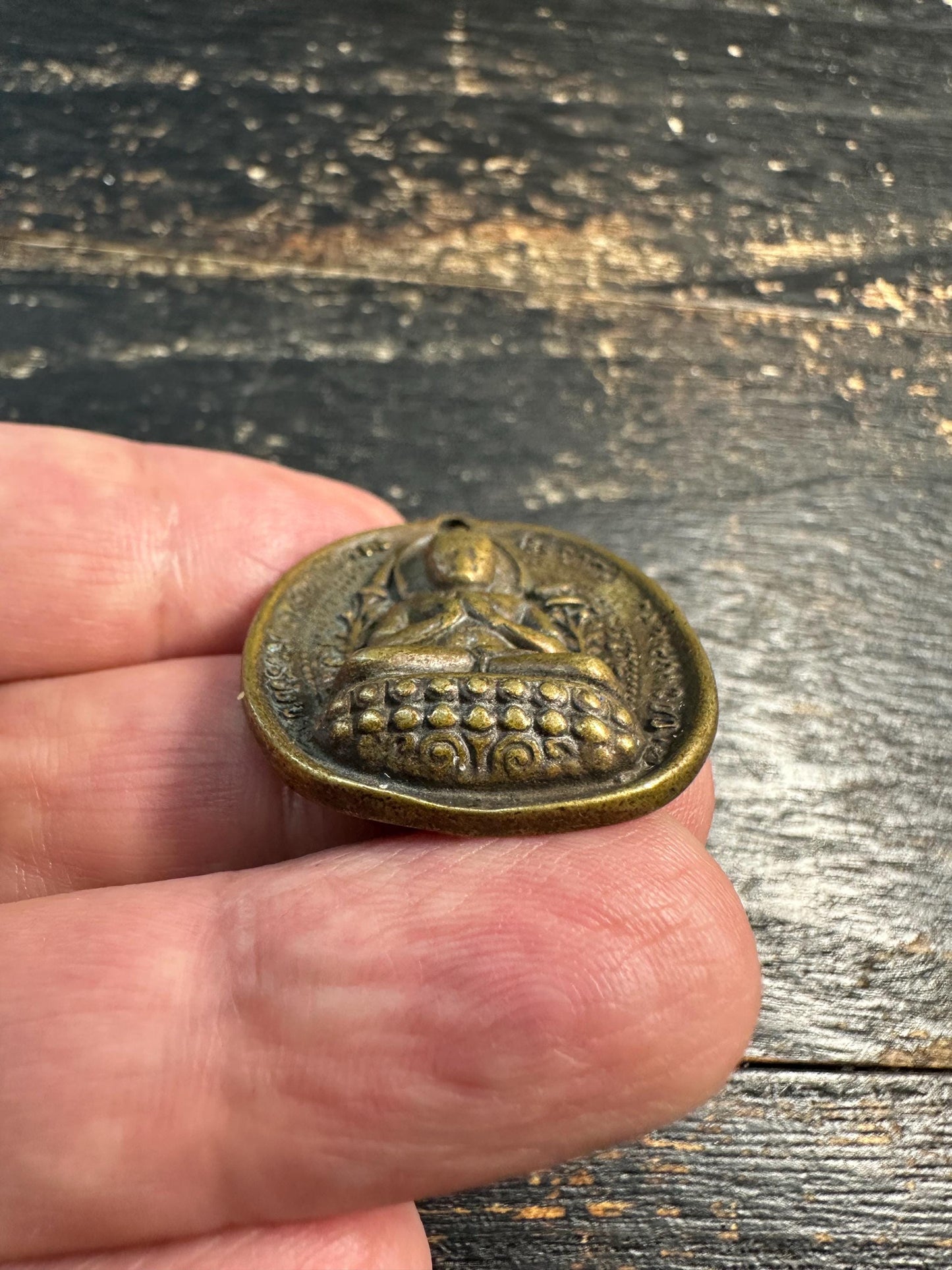 Vintage Brass Buddhist Pendant Double Sided Buddha Amulet Tibetan Nepal Meditation Charm Sanskrit Prayer Talisman(H744)