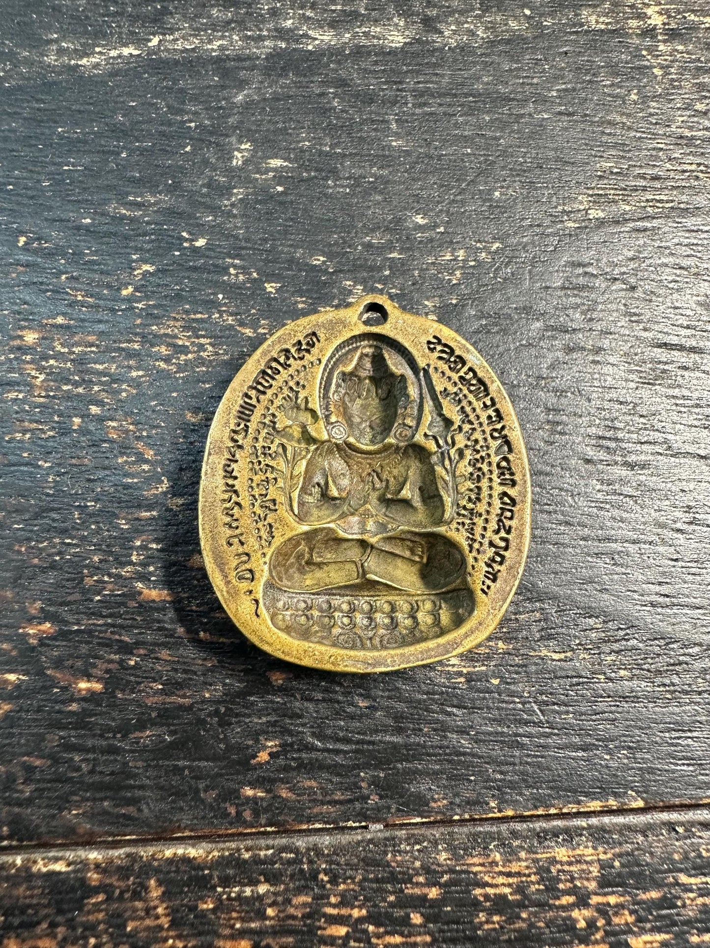 Vintage Brass Buddhist Pendant Double Sided Buddha Amulet Tibetan Nepal Meditation Charm Sanskrit Prayer Talisman(H744)