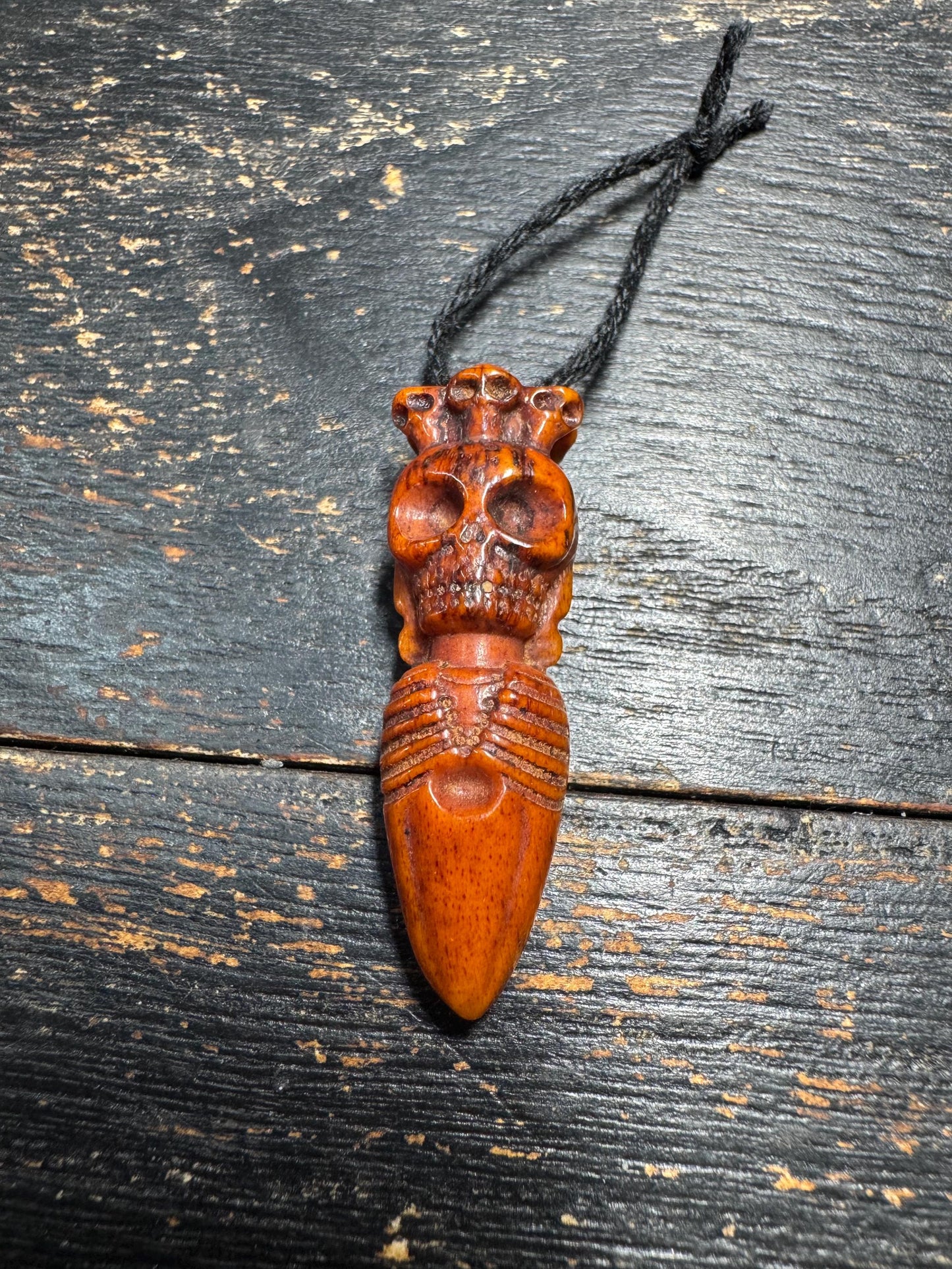 Hand Carved Yak Bone Citipati Skull Phurba Pendant, Tibetan Buddhist Ritual Dagger Amulet, Mala Guru Pendant, Meditation Charm(H746)