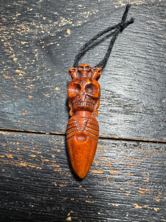 Hand Carved Yak Bone Citipati Skull Phurba Pendant, Tibetan Buddhist Ritual Dagger Amulet, Mala Guru Pendant, Meditation Charm(H746)