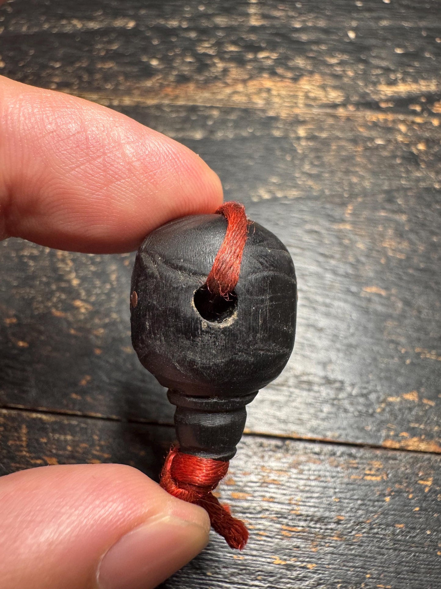 Black Horn Guru Bead with Mantra Dots, Hand Carved Tibetan Style Mala Center Bead, 3 Hole Prayer Bead for Mala Making(H748)