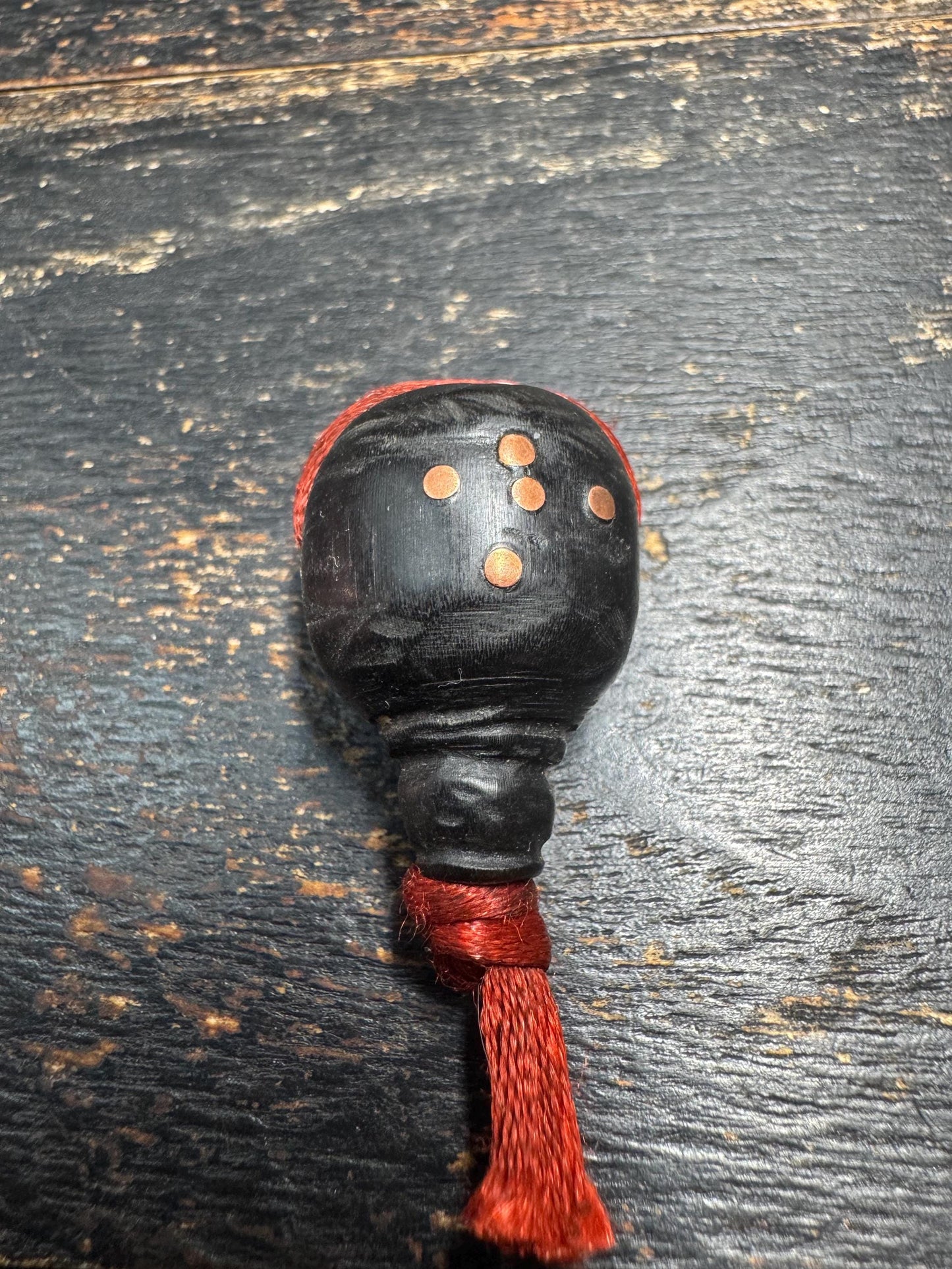 Black Horn Guru Bead with Mantra Dots, Hand Carved Tibetan Style Mala Center Bead, 3 Hole Prayer Bead for Mala Making(H748)