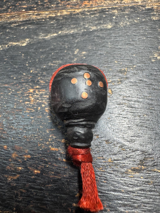 Black Horn Guru Bead with Mantra Dots, Hand Carved Tibetan Style Mala Center Bead, 3 Hole Prayer Bead for Mala Making(H748)
