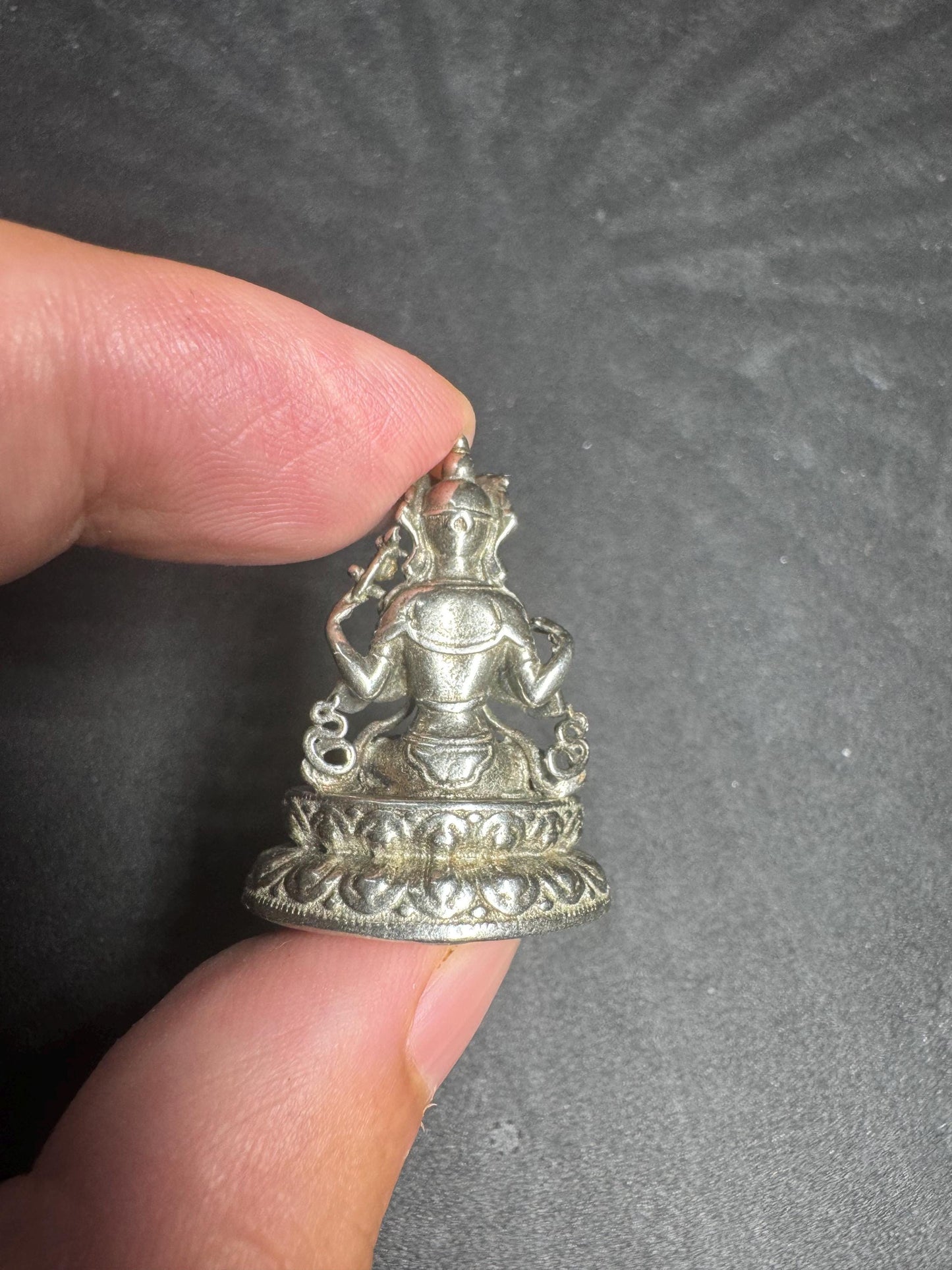 Mini White Copper Four-Armed Avalokiteshvara (Chenrezig) Statue, 30mm Buddhist Compassion Deity, Handmade Karma Altar Figurine(H776)