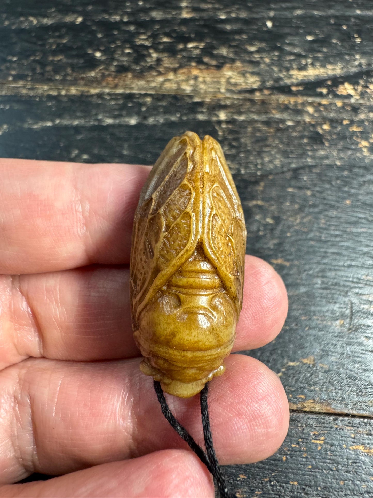 Hand Carved Yak Bone Cicada Pendant, Tibetan Style Insect Amulet, Rebirth Symbol Talisman, Unique Boho Spiritual Jewelry(H758)