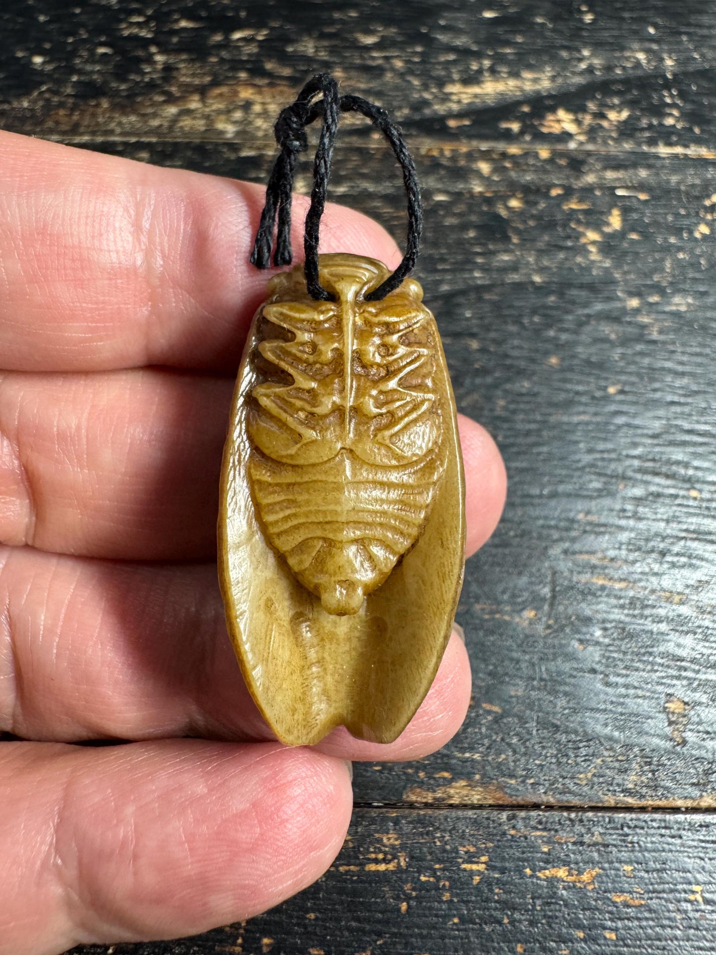 Hand Carved Yak Bone Cicada Pendant, Tibetan Style Insect Amulet, Rebirth Symbol Talisman, Unique Boho Spiritual Jewelry(H758)