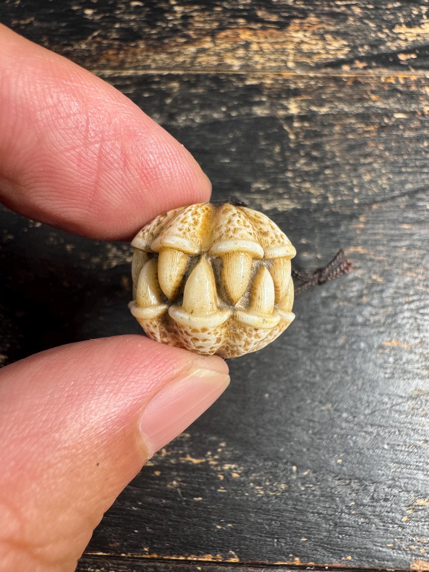 Hand Carved Deer Antler Beast Mouth Bead(Large)– Open Jaw Protective Amulet – Fierce Totem Guru Bead for Mala / Pendant(H753)