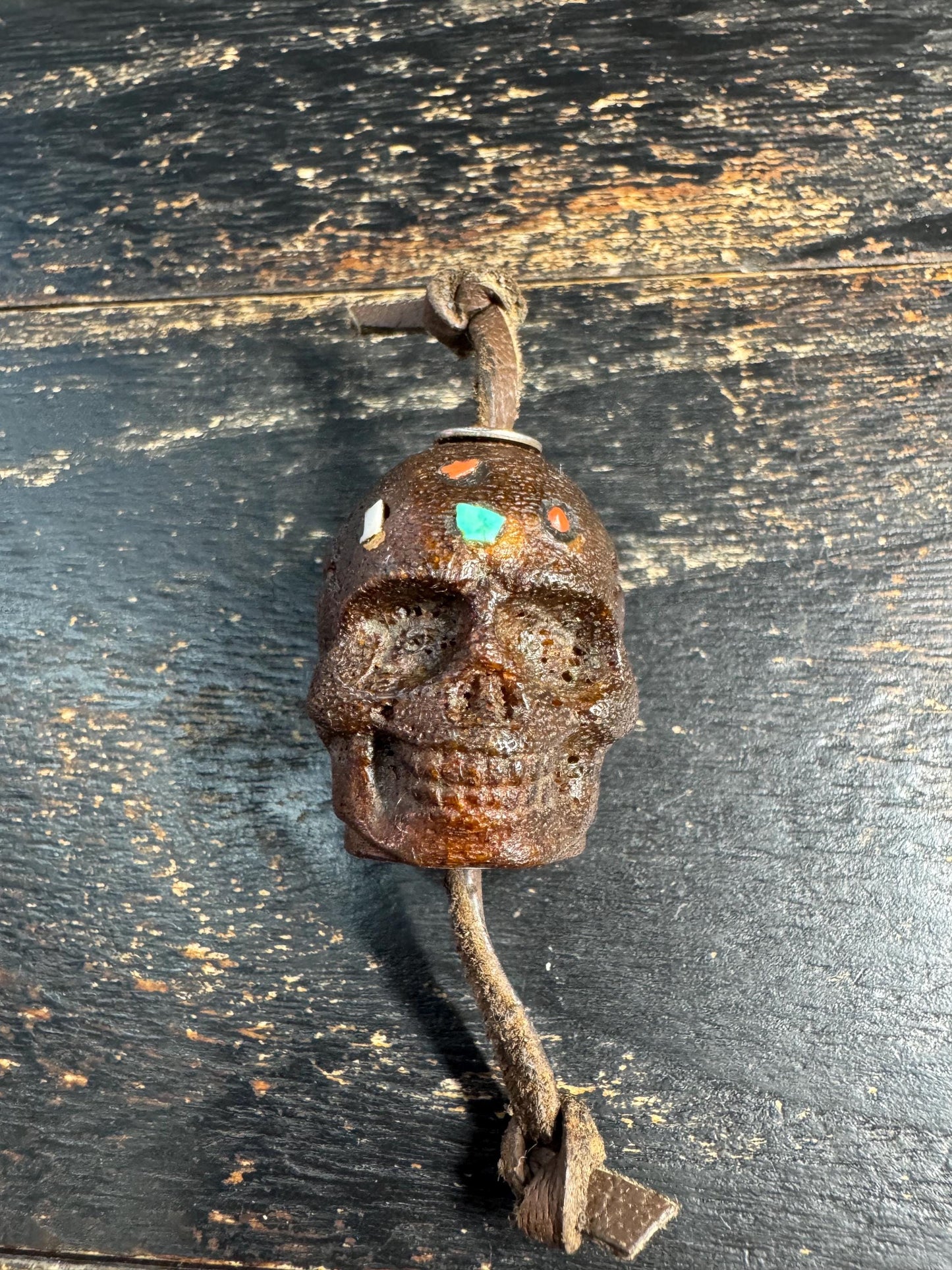 Hand Carved Skull Guru Bead with Turquoise & Coral Inlay | Natural Bone Focal Bead | Tibetan Style Mala Guru Bead | Pendant for Jewelry(H759