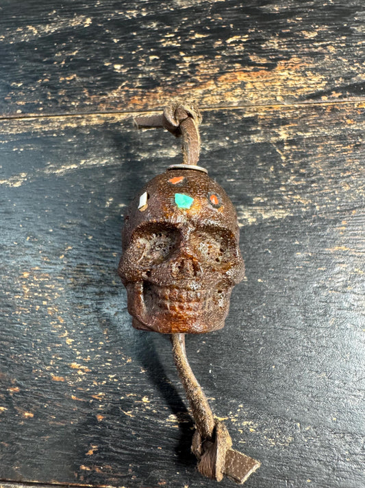Hand Carved Skull Guru Bead with Turquoise & Coral Inlay | Natural Bone Focal Bead | Tibetan Style Mala Guru Bead | Pendant for Jewelry(H759