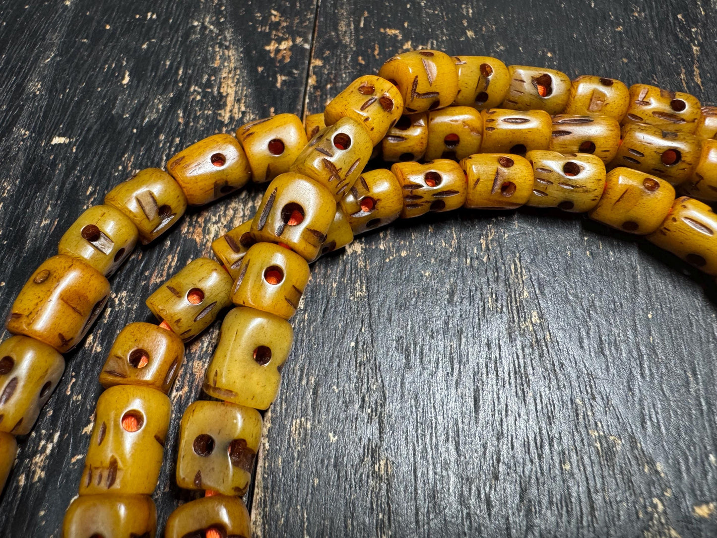 Vintage 108 Yak Bone Mala Necklace 42 Inches | Tibetan Buddhist Prayer Beads | Hand-Carved Meditation Mala | Tribal Spiritual Jewelry(H781)
