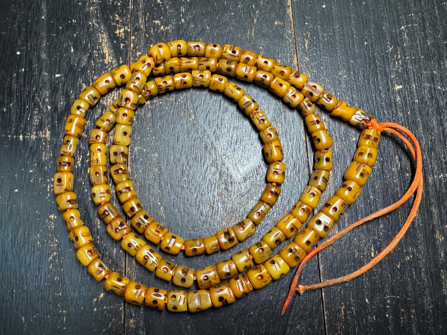 Vintage 108 Yak Bone Mala Necklace 42 Inches | Tibetan Buddhist Prayer Beads | Hand-Carved Meditation Mala | Tribal Spiritual Jewelry(H781)