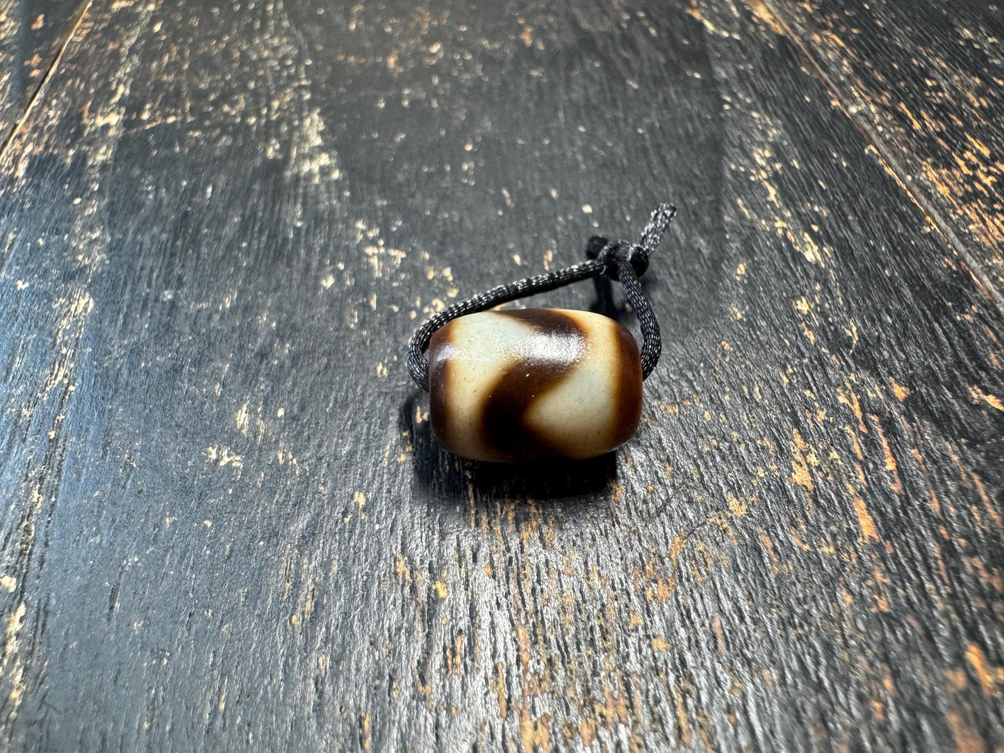 Tiger Tooth Dzi Bead | Handmade Tibetan Agate Pendant | Protection Amulet | Himalayan Spiritual Bead | Mala Guru Bead | Adjustable Cord(H782