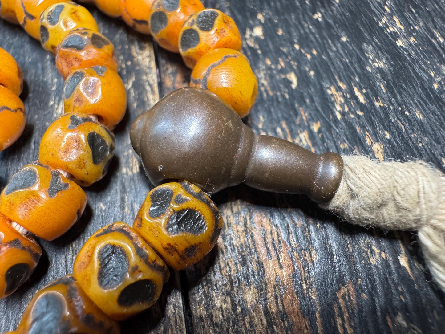 Vintage Tibetan Skull Bone Mala 108 Beads 9mm 30 Inches – Hand Carved Skull Prayer Beads, Buddhist Meditation Necklace, Gothic Mala(H761)