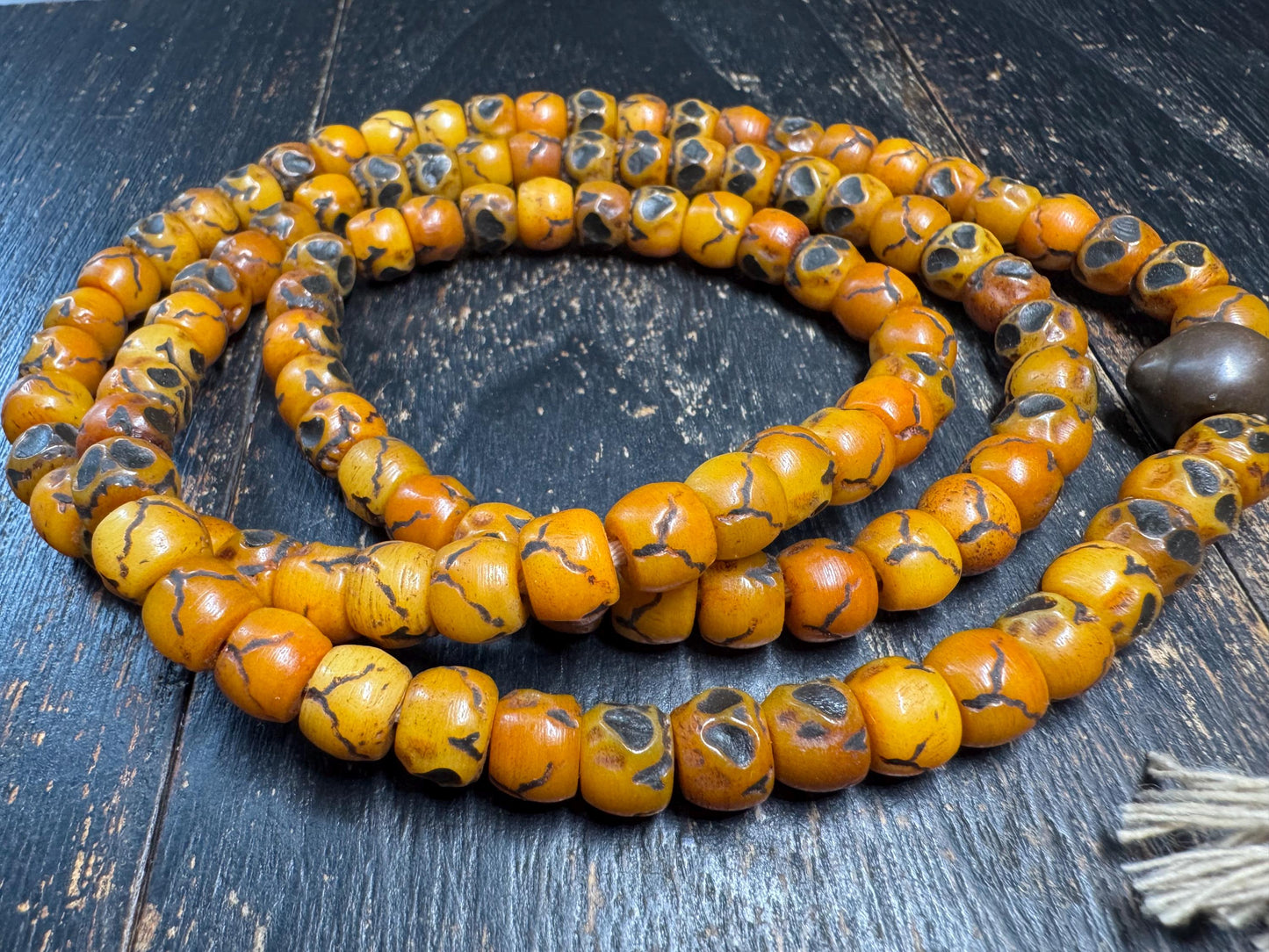 Vintage Tibetan Skull Bone Mala 108 Beads 9mm 30 Inches – Hand Carved Skull Prayer Beads, Buddhist Meditation Necklace, Gothic Mala(H761)