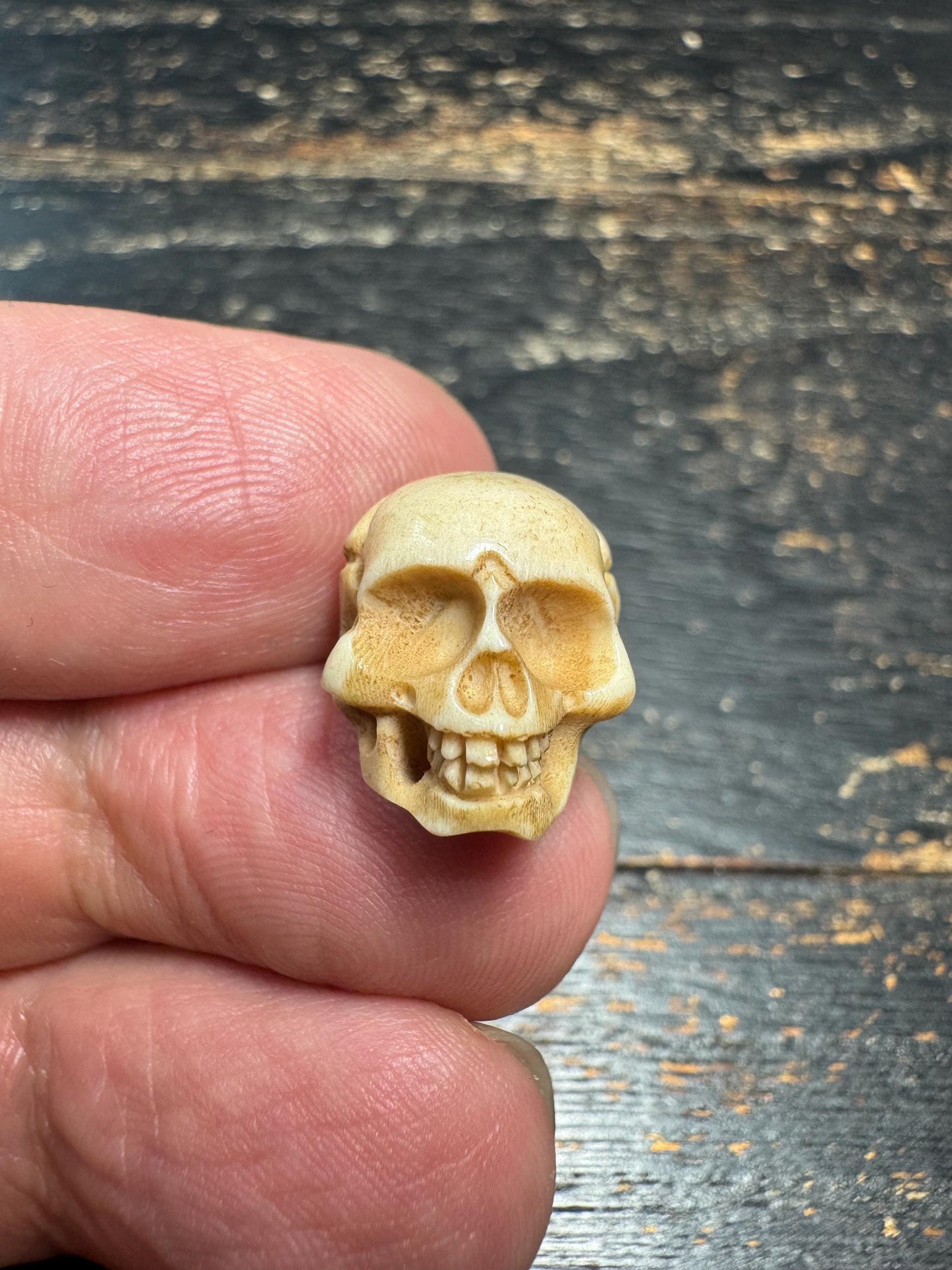 Hand Carved Deer Antler Citipati Skull Guru Bead – Tibetan Charnel Ground Skull Mala Center Bead, Carved Antler Pendant for Buddhist(H764)