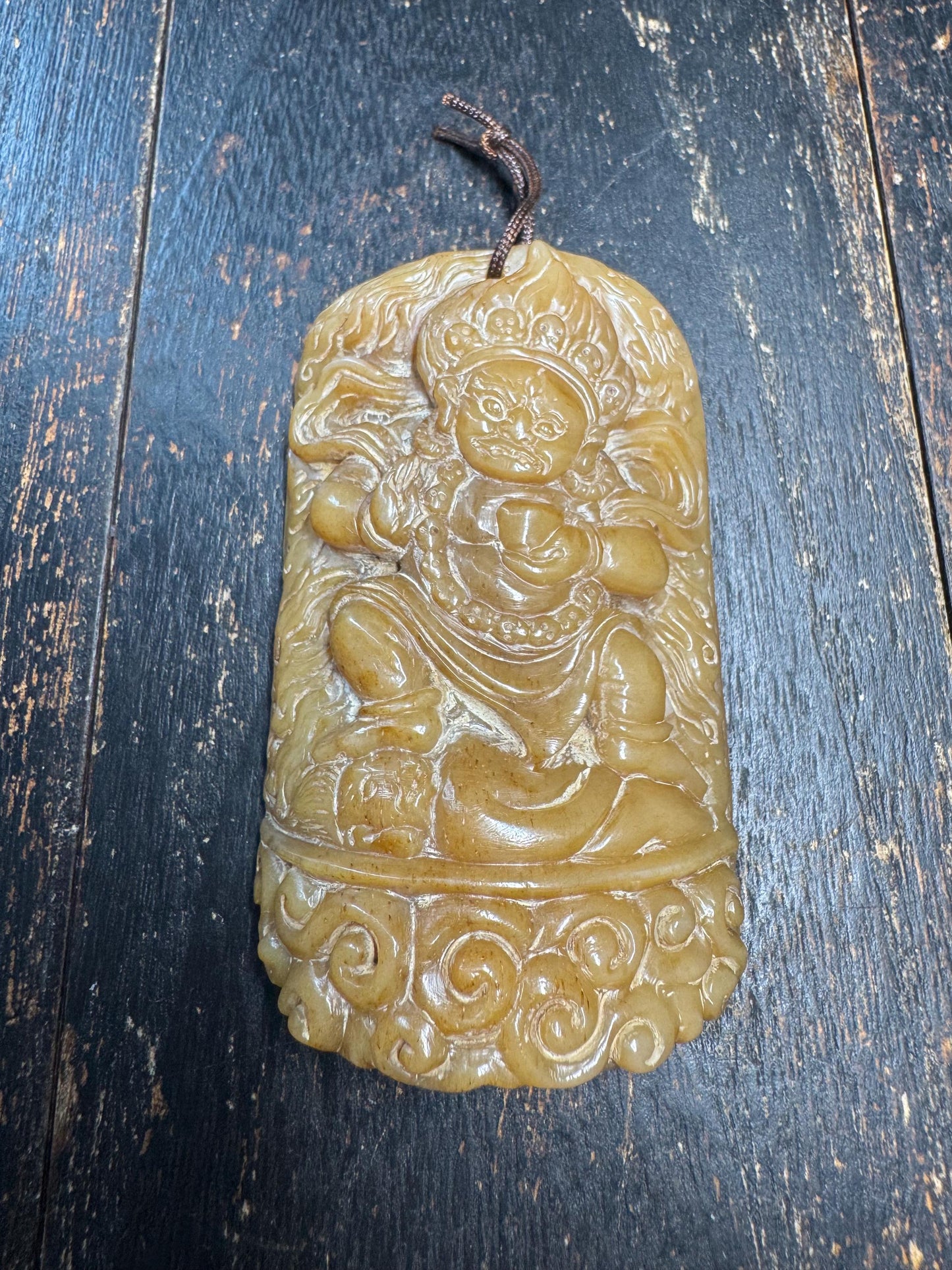 Hand Carved Yak Bone Tibetan Wrathful Protector Pendant – Himalayan Buddhist Guardian Deity Amulet, Vintage Style Bone Carving(H762)