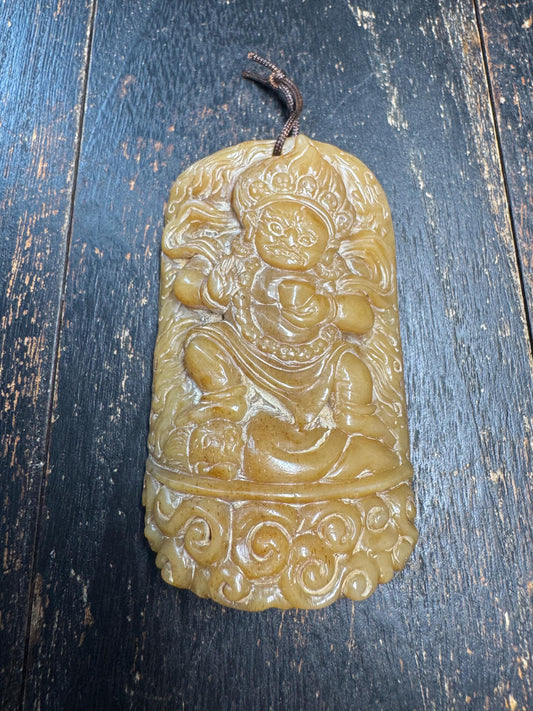 Hand Carved Yak Bone Tibetan Wrathful Protector Pendant – Himalayan Buddhist Guardian Deity Amulet, Vintage Style Bone Carving(H762)