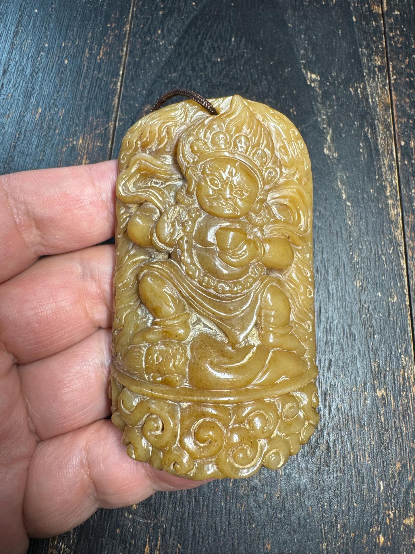 Hand Carved Yak Bone Tibetan Wrathful Protector Pendant – Himalayan Buddhist Guardian Deity Amulet, Vintage Style Bone Carving(H762)