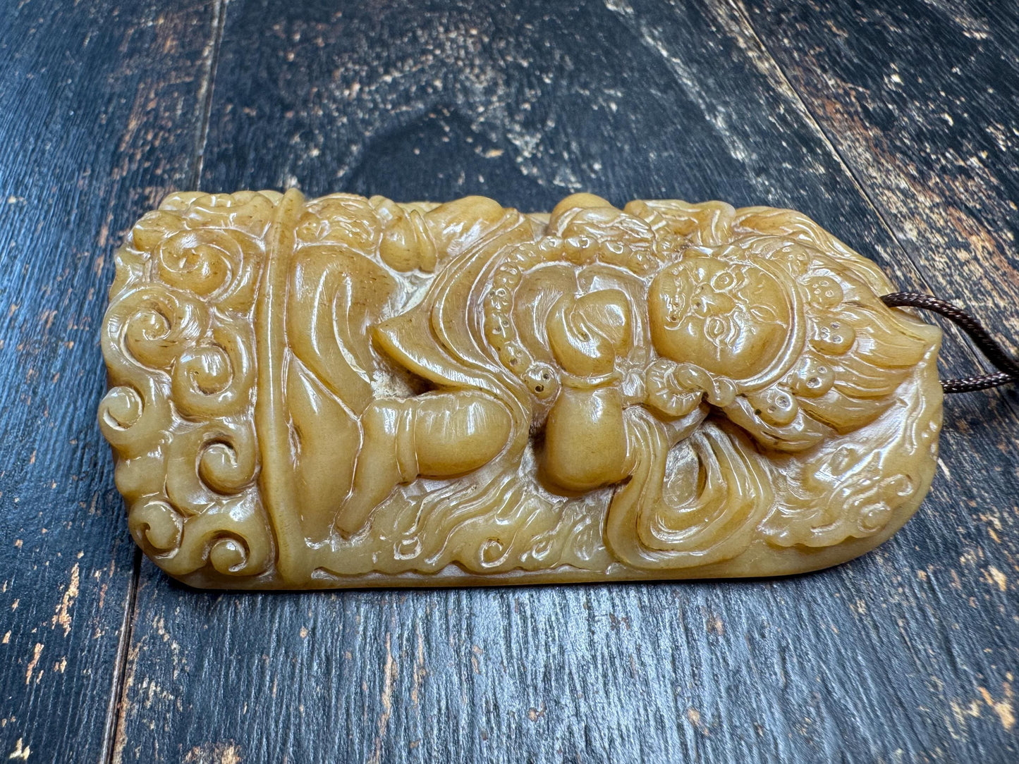 Hand Carved Yak Bone Tibetan Wrathful Protector Pendant – Himalayan Buddhist Guardian Deity Amulet, Vintage Style Bone Carving(H762)