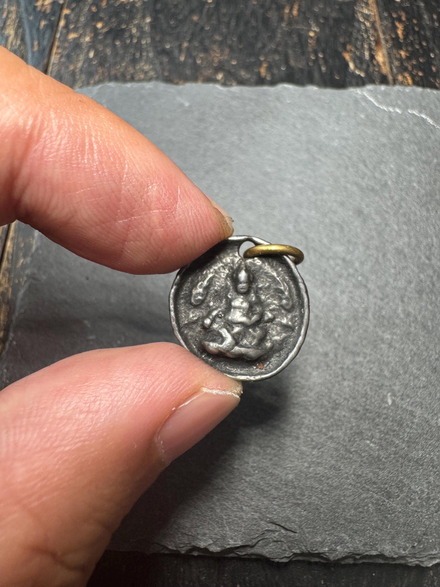 Vintage Cold Iron Jambhala Pendant | Tibetan Vajra Amulet | Buddhist Good Luck Charm | Double Vajra Protection Pendant(H766)