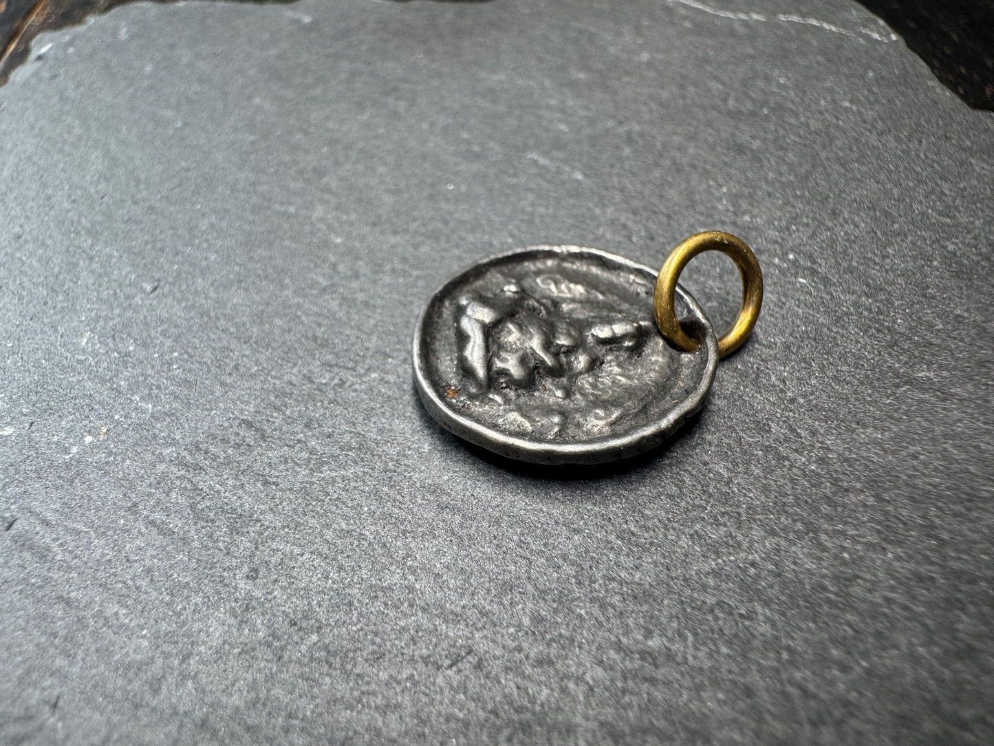 Vintage Cold Iron Jambhala Pendant | Tibetan Vajra Amulet | Buddhist Good Luck Charm | Double Vajra Protection Pendant(H766)