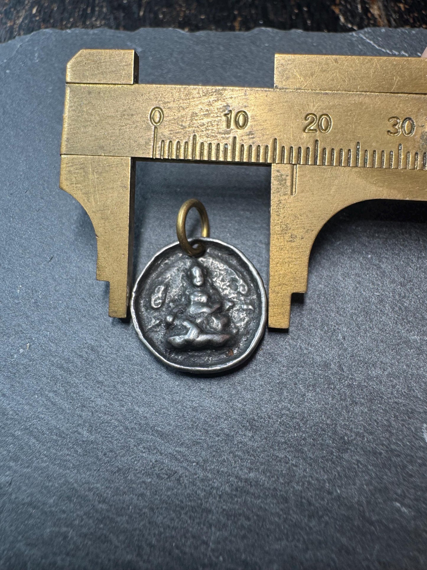 Vintage Cold Iron Jambhala Pendant | Tibetan Vajra Amulet | Buddhist Good Luck Charm | Double Vajra Protection Pendant(H766)