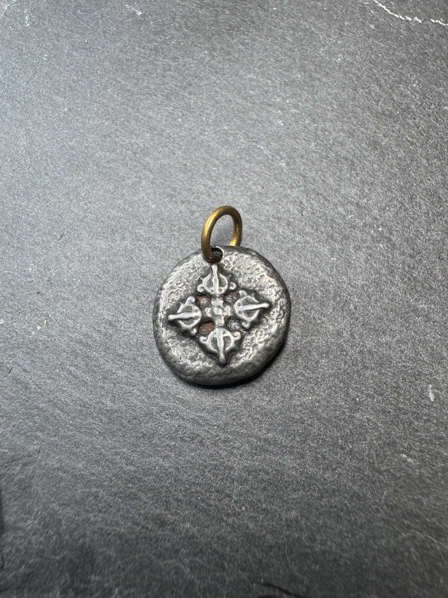 Vintage Cold Iron Jambhala Pendant | Tibetan Vajra Amulet | Buddhist Good Luck Charm | Double Vajra Protection Pendant(H766)
