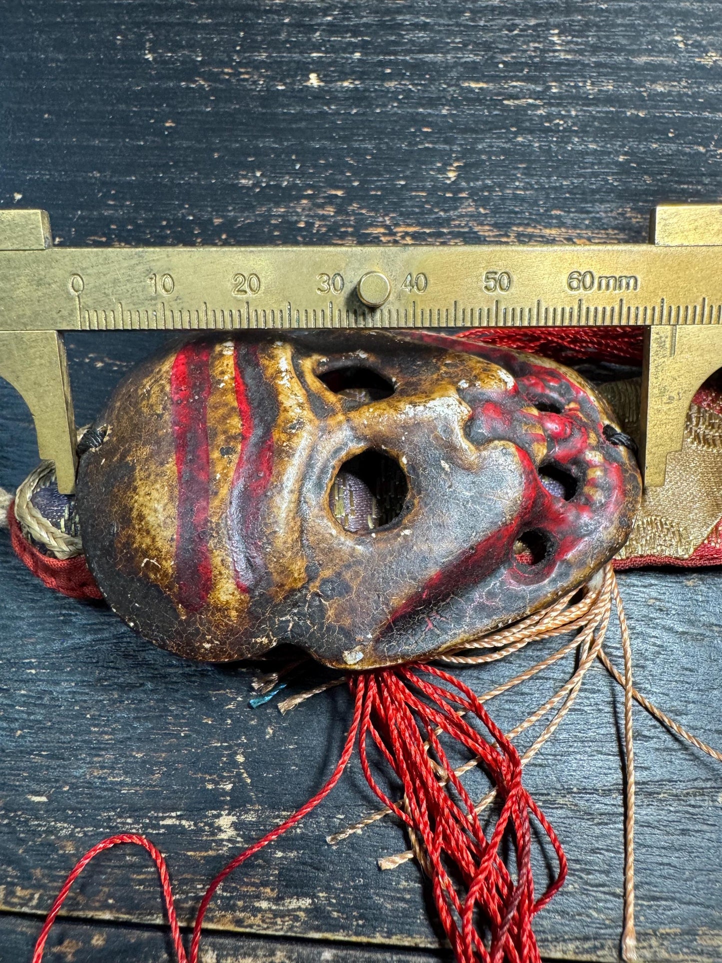 Antique Tibetan Citipati Skull Mask Amulet | Charnel Ground Wrathful Protector Gau with Silk Brocade, Ritual Buddhist Talisman(H783)