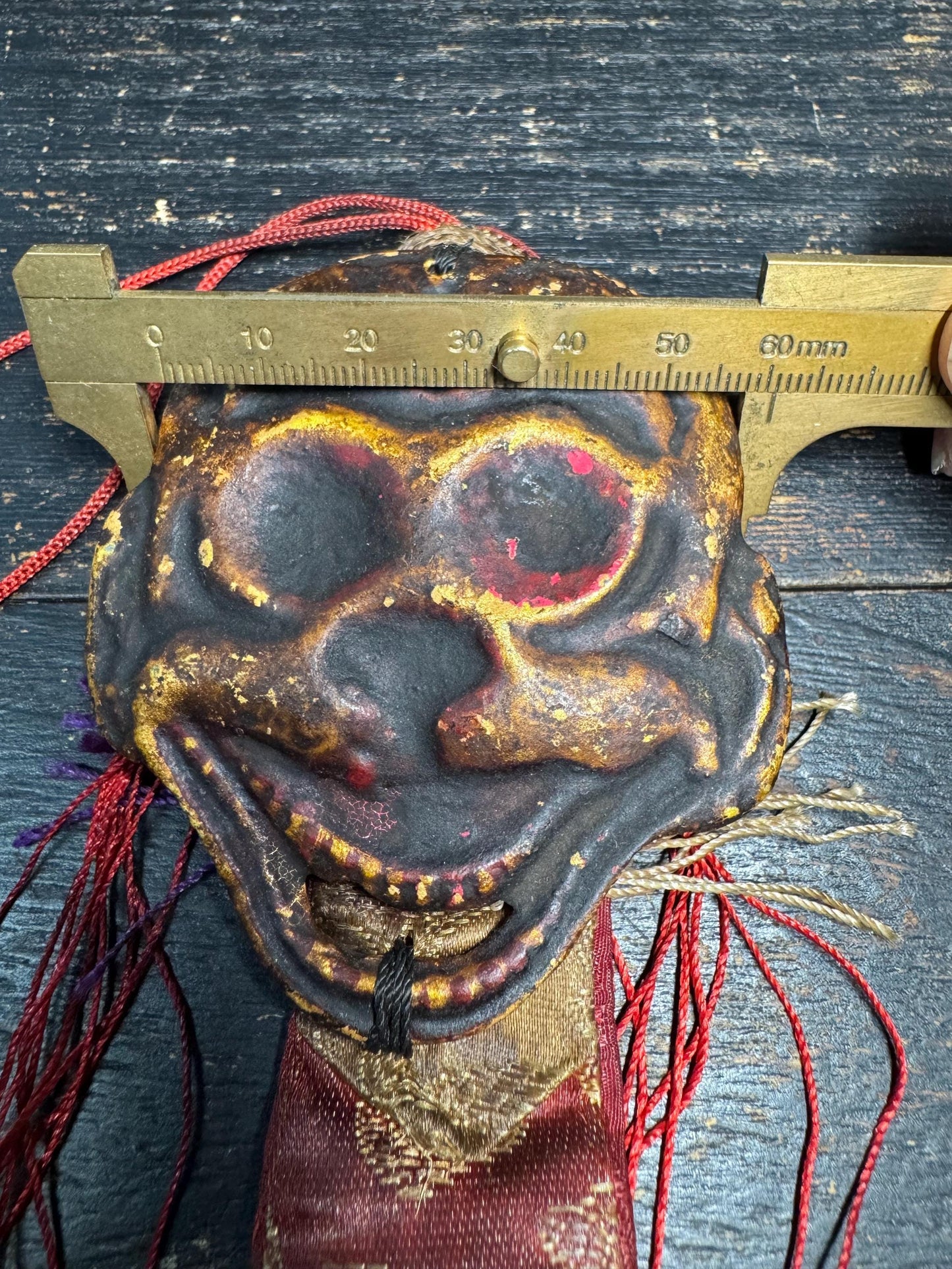 Antique Tibetan Wrathful Protector Mask Amulet | Himalayan Ritual Hanging, Hand Painted Guardian Mask, Silk Brocade Buddhist Talisman(H785)