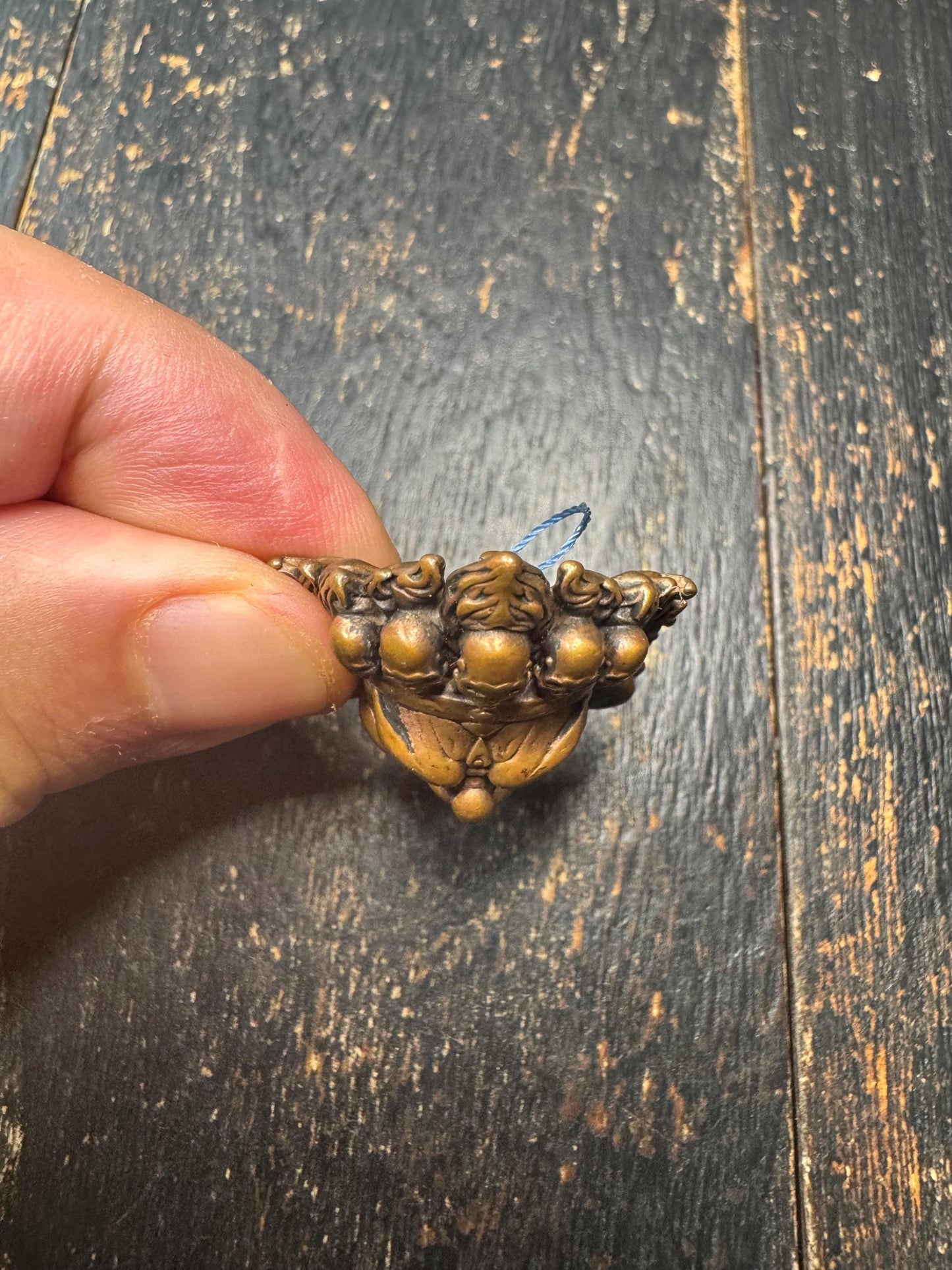 Brass Mahakala Wrathful Deity Pendant | Tibetan Buddhist Protector Mask | Nepal Hand Cast Dharma Guardian Amulet | Turquoise Inlay(H815)