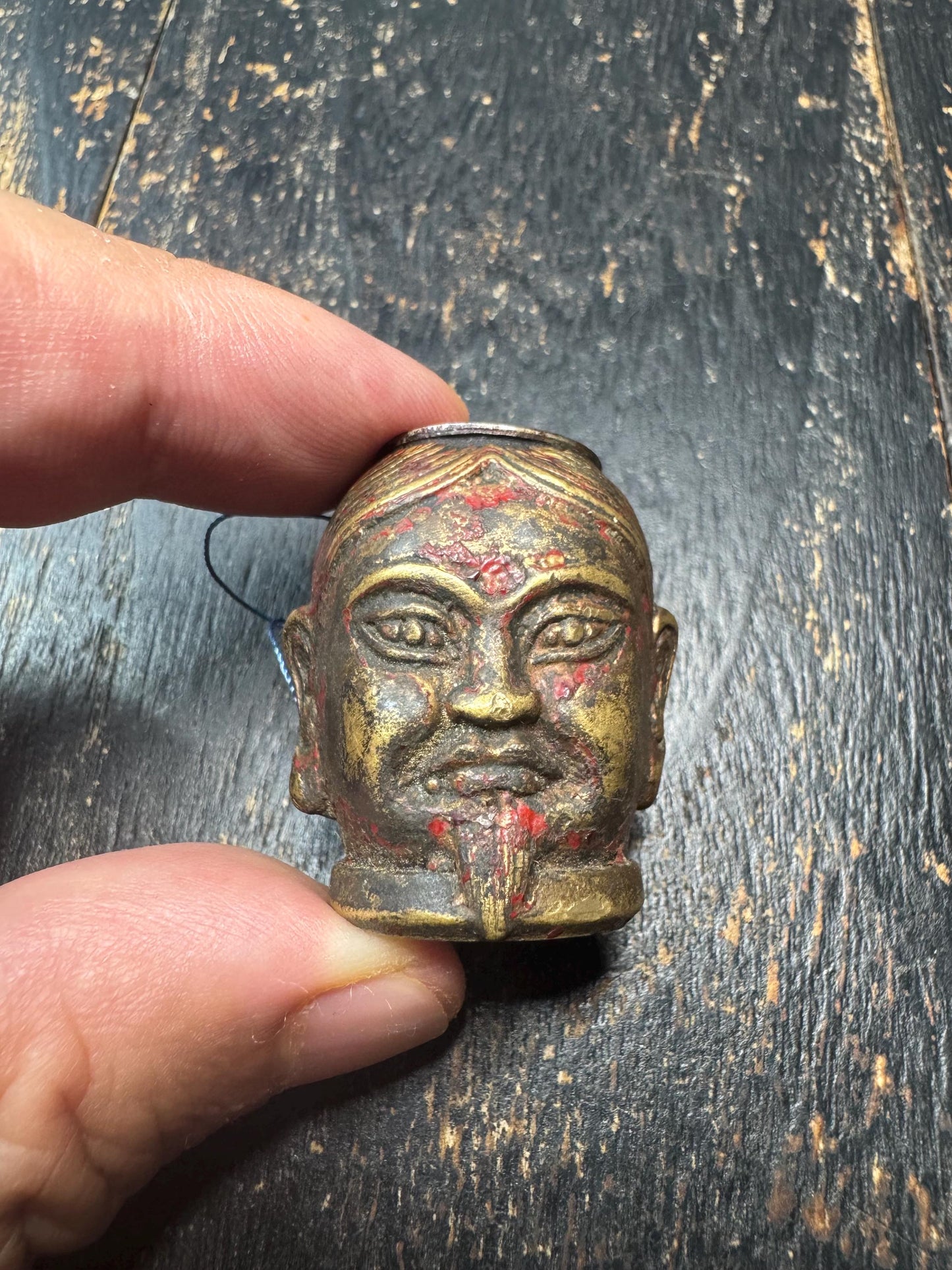 Antique Tibetan Gilt Bronze Lama Head | Himalayan Buddhist Guru Bust | Ritual Sculpture Fragment | Red Pigment Patina(H817)