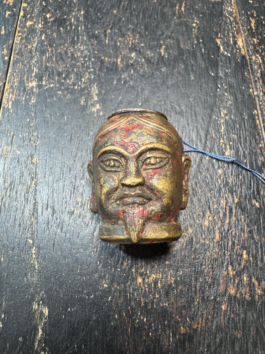 Antique Tibetan Gilt Bronze Lama Head | Himalayan Buddhist Guru Bust | Ritual Sculpture Fragment | Red Pigment Patina(H817)