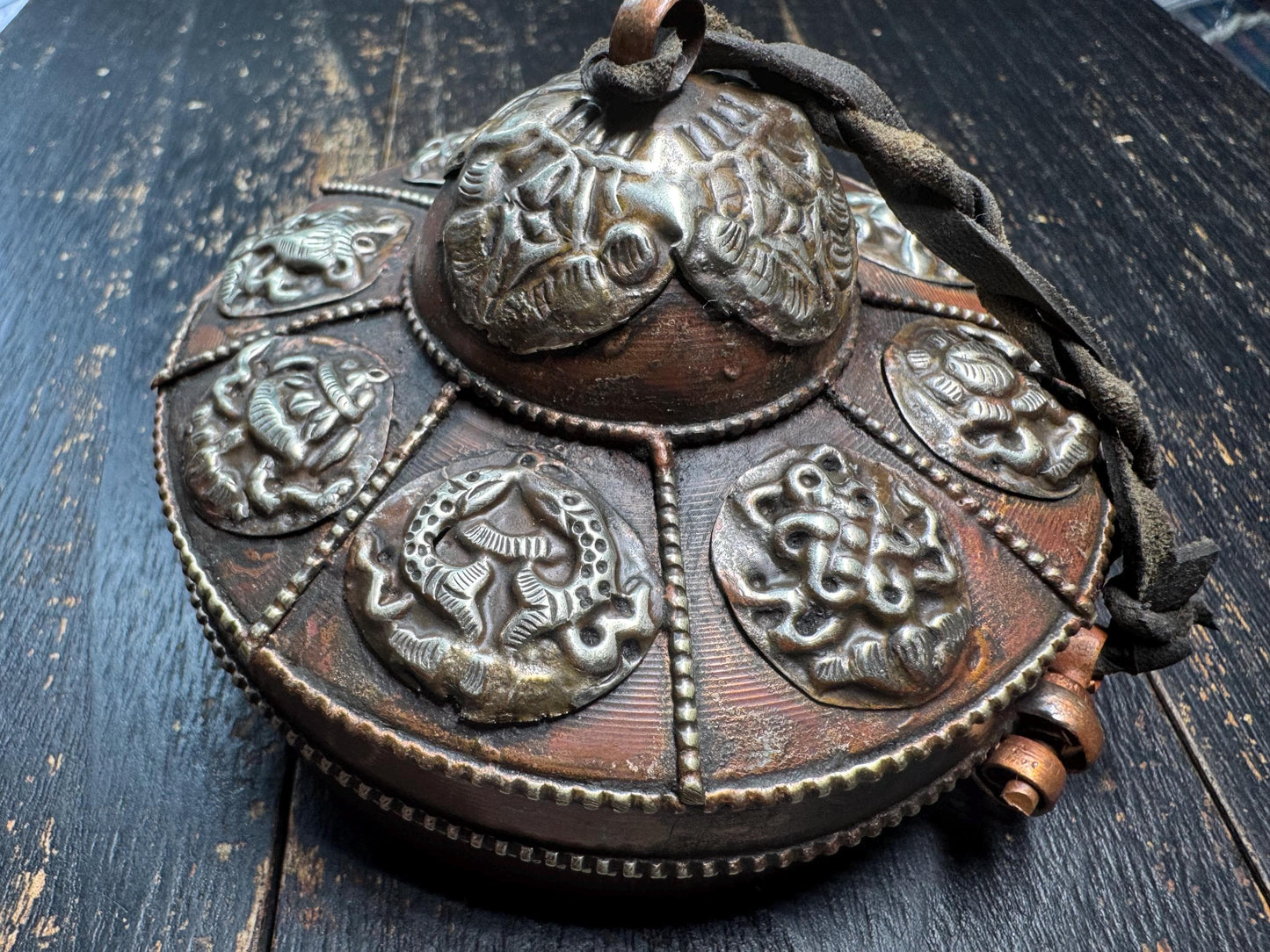 Rare Tibetan Tingsha Bells with Brass Gau Prayer Box | Eight Auspicious Symbols Buddhist Ritual Cymbals | Meditation & Sound Healing(H818)