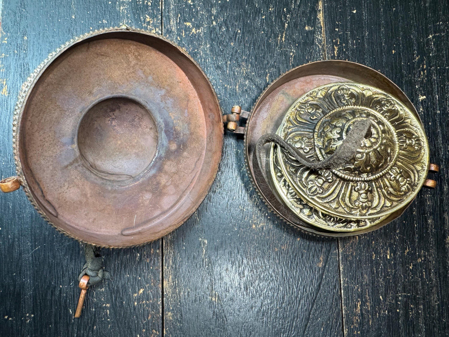 Rare Tibetan Tingsha Bells with Brass Gau Prayer Box | Eight Auspicious Symbols Buddhist Ritual Cymbals | Meditation & Sound Healing(H818)