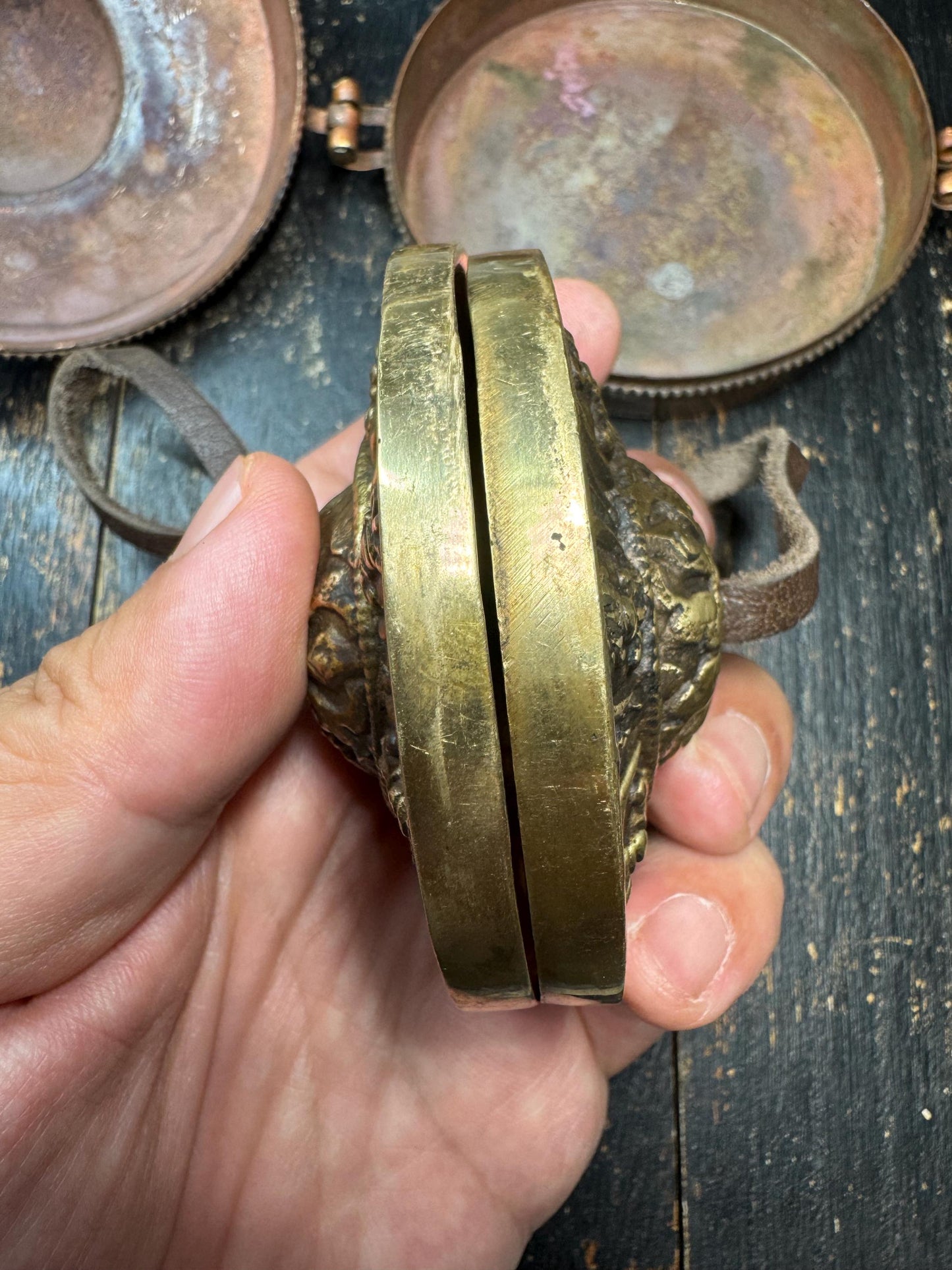 Rare Tibetan Tingsha Bells with Brass Gau Prayer Box | Eight Auspicious Symbols Buddhist Ritual Cymbals | Meditation & Sound Healing(H818)