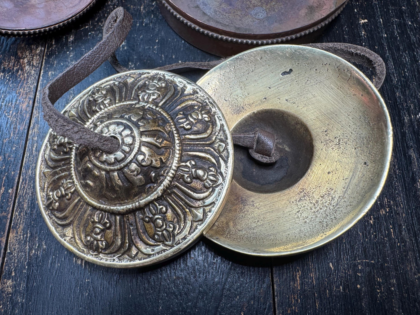 Rare Tibetan Tingsha Bells with Brass Gau Prayer Box | Eight Auspicious Symbols Buddhist Ritual Cymbals | Meditation & Sound Healing(H818)