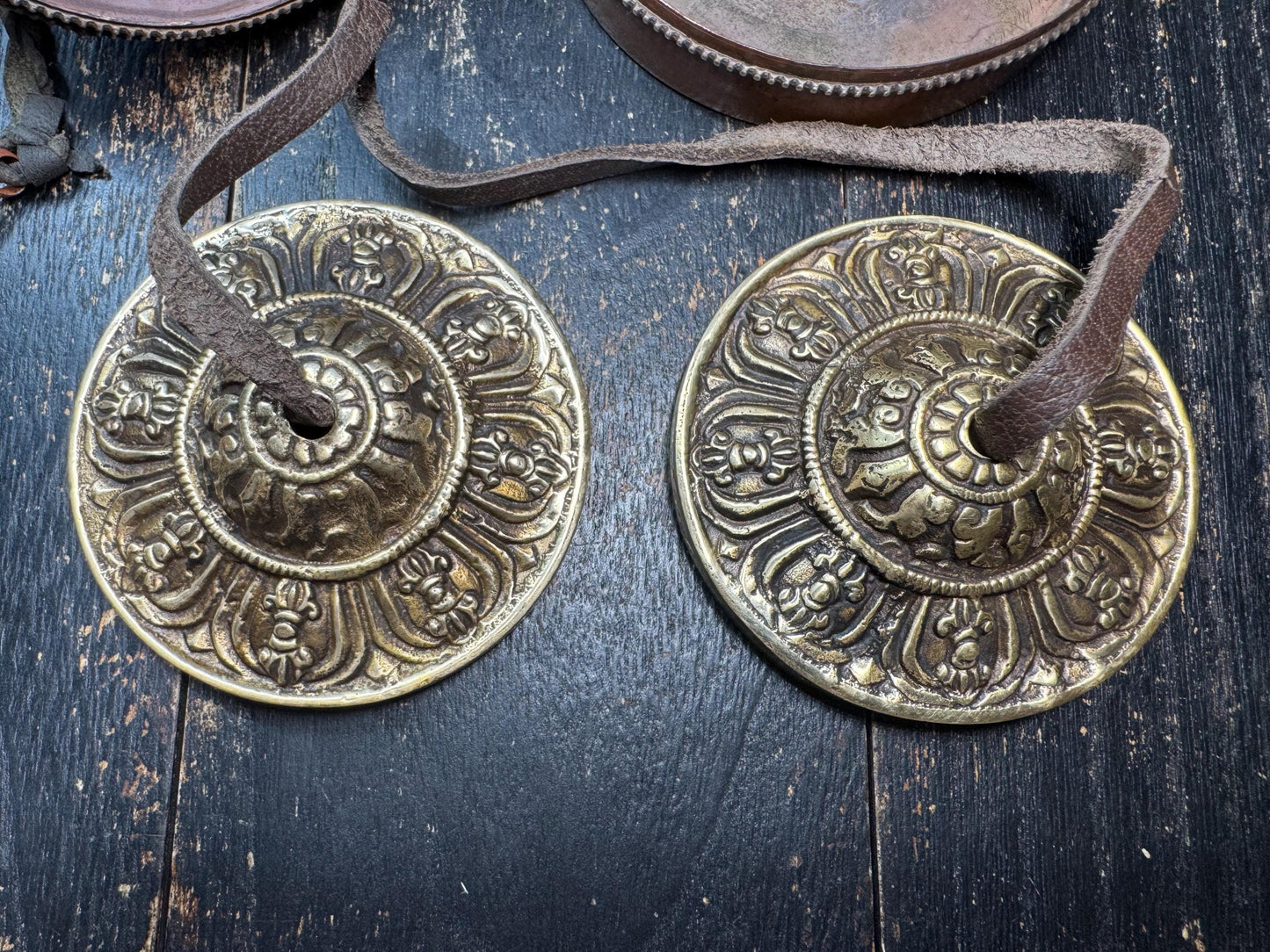 Rare Tibetan Tingsha Bells with Brass Gau Prayer Box | Eight Auspicious Symbols Buddhist Ritual Cymbals | Meditation & Sound Healing(H818)