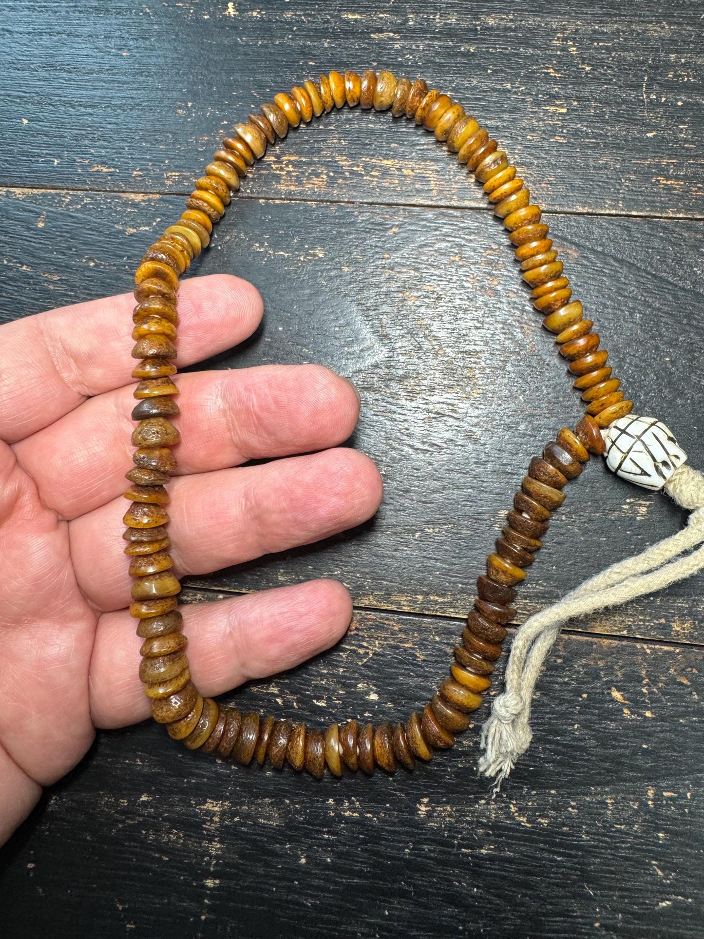 Antique Tibetan Yak Bone Mala Necklace – 108 Beads | Vintage Disc-Shaped Prayer Beads | Hand-Strung Buddhist Meditation Mala 16inches(H773)
