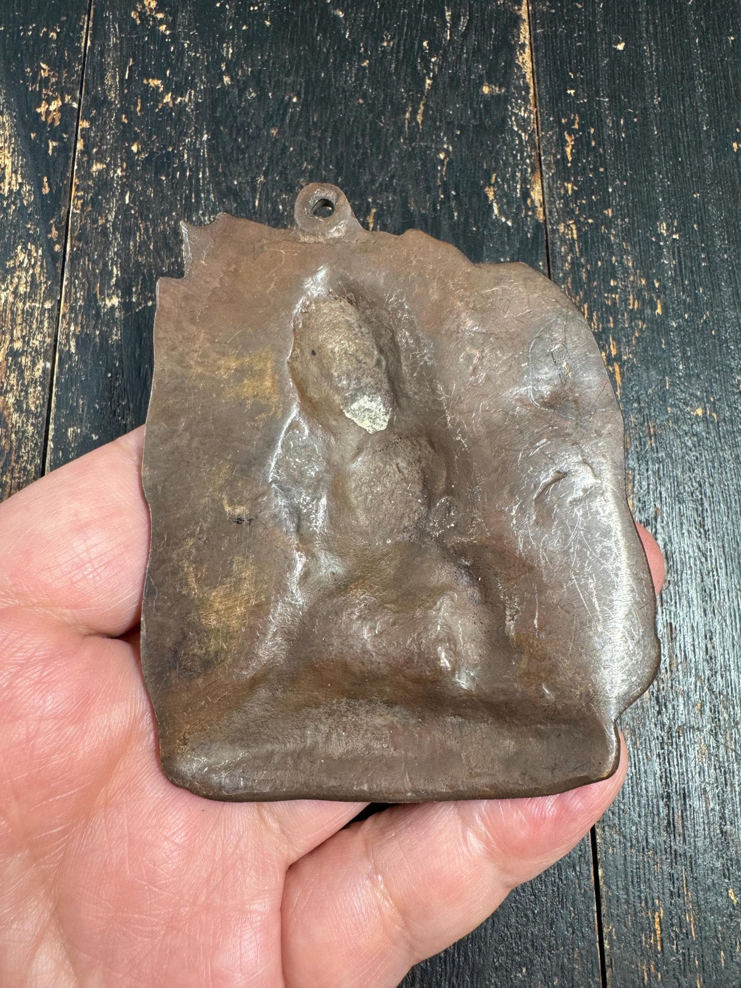 Old Tibetan Bronze Mahakala Amulet Plaque, Wrathful Protector Deity Relief, Buddhist Temple Talisman, Antique Shrine Pendant(H848）