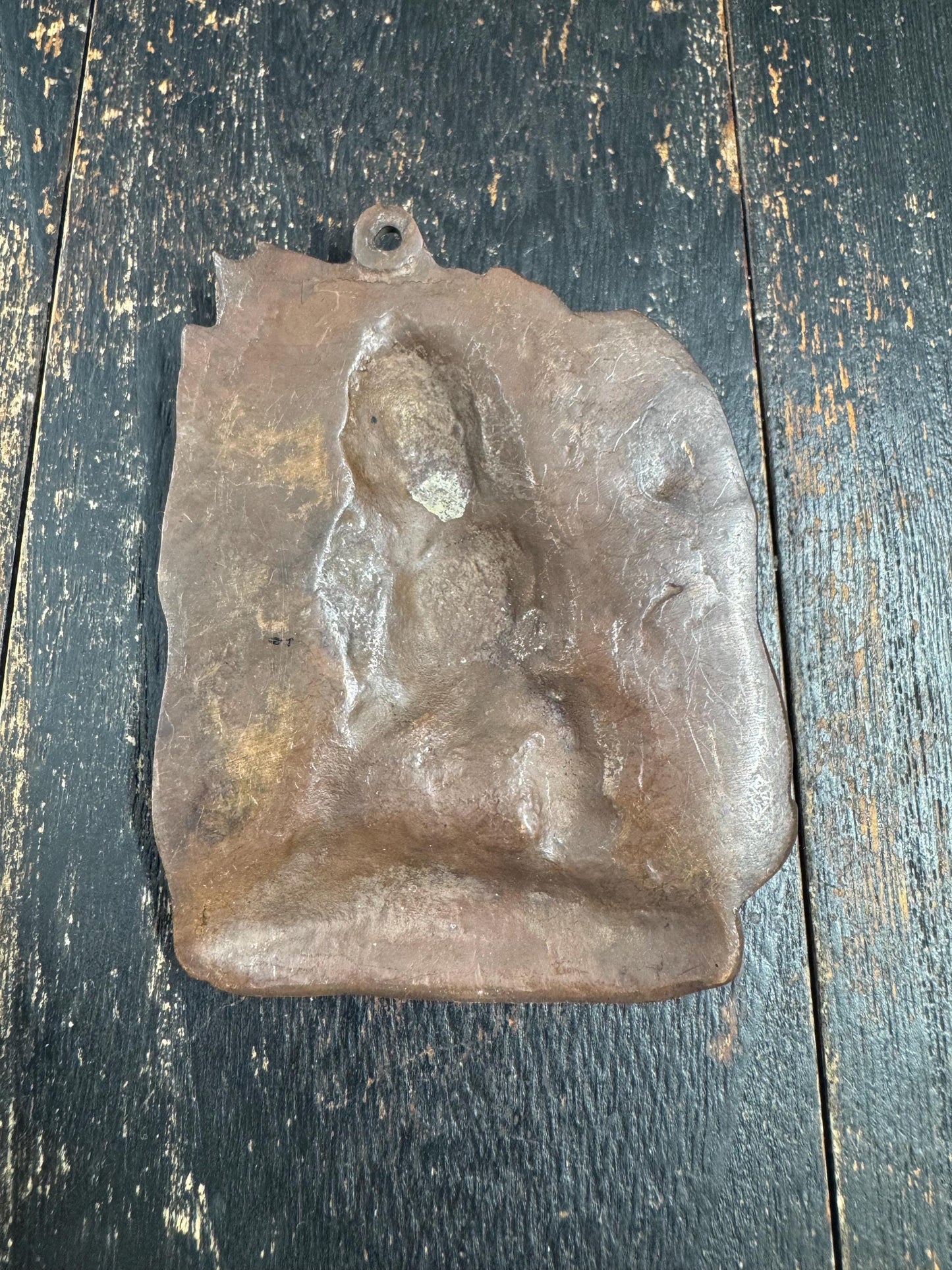 Old Tibetan Bronze Mahakala Amulet Plaque, Wrathful Protector Deity Relief, Buddhist Temple Talisman, Antique Shrine Pendant(H848）