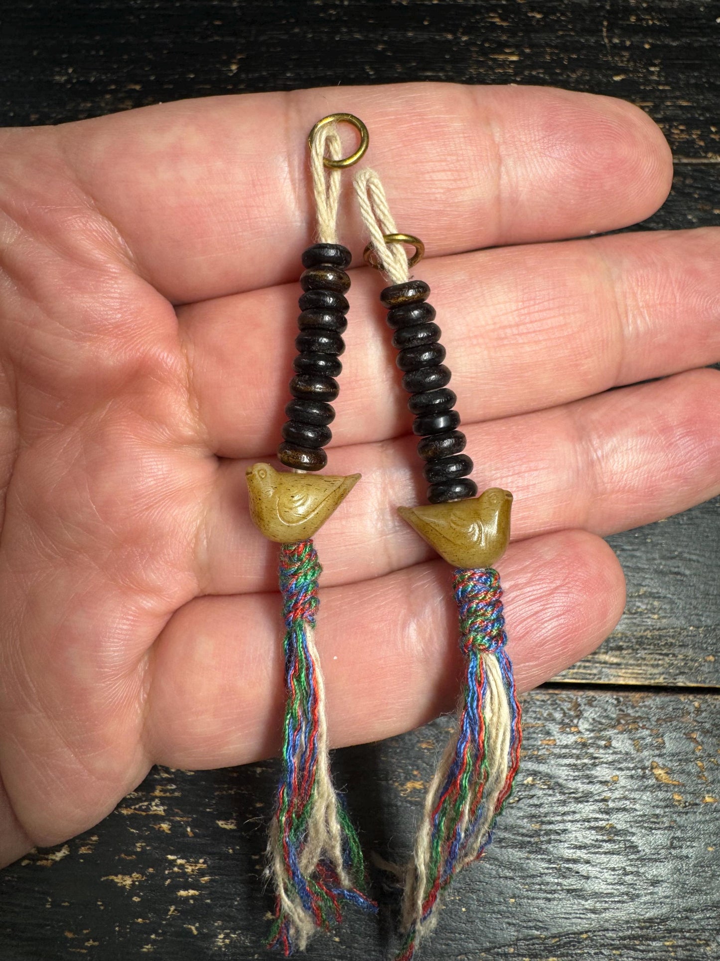 Hand-Carved Yak Bone Mala Counters with Bird Charms, Tibetan Buddhist Prayer Bead Counters, Handmade Mala Accessories set of 2(H849）
